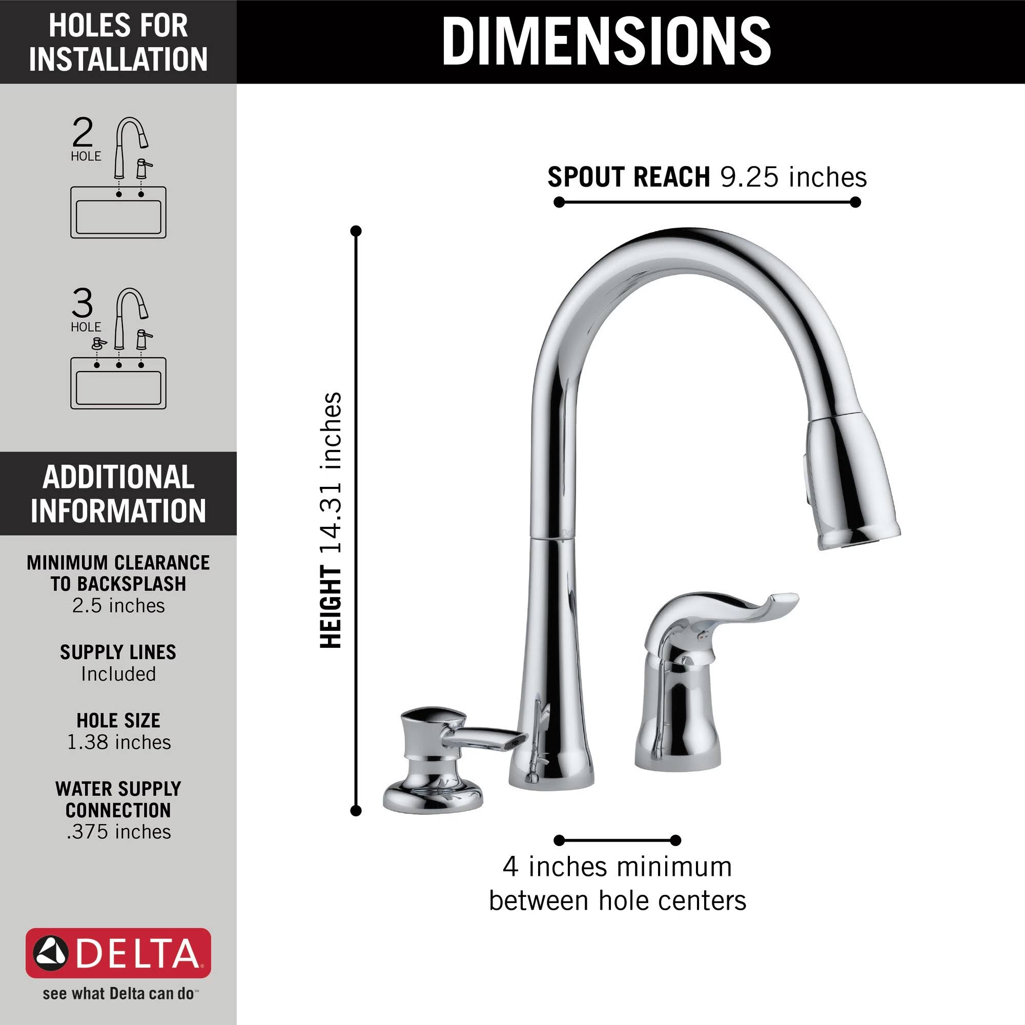 Delta Kate 16970-SD-DST Single Handle Pull Down Kitchen Faucet with Soap Dispenser- Chrome