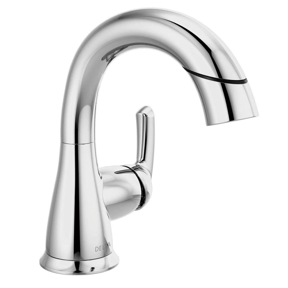 Delta Broadmoor Single Hole Single-Handle Bathroom Faucet with Pull-Down Sprayer in Chrome Grey
