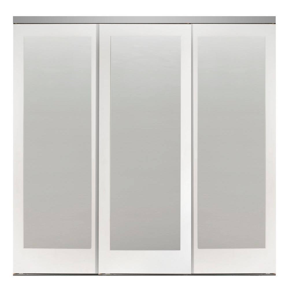 Impact Plus 96 in. x 80 in. Mir-Mel Primed Mirror Solid Core MDF Interior Closet Sliding Door with Chrome Trim