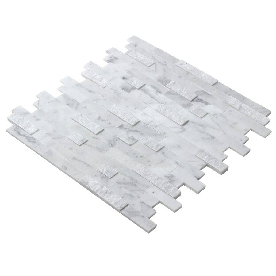 Peel&Stick Mosaics Peel and Stick Stacked Carrara 12-in x 12-in Multi-Finish Natural Stone Marble Linear Marble Look Peel and Stick Wall Tile