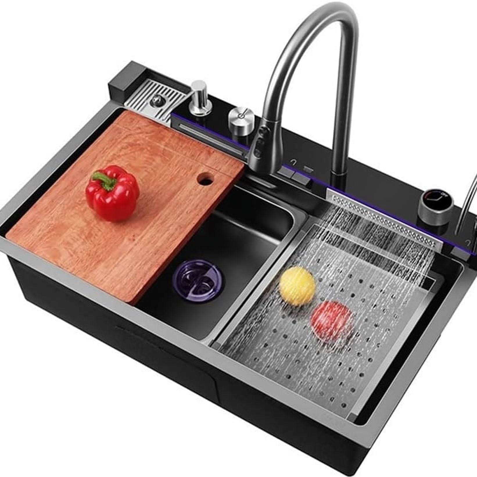 Nano Black Flying Rain Waterfall Sink Household Sink,Integrated Sink with Pull-Out Tap Set 29.5 inch