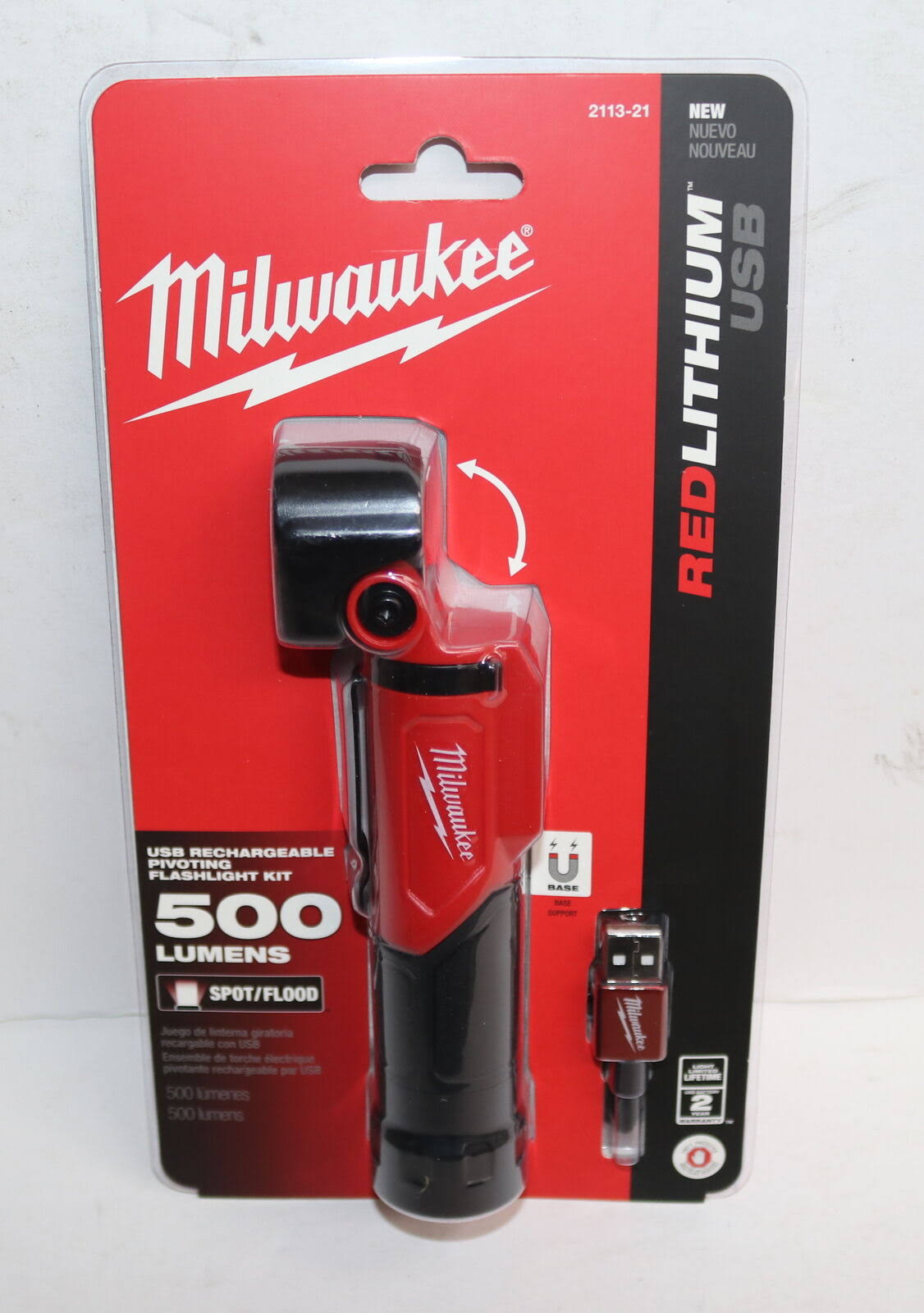Milwaukee 2113-21 USB 500 Lumens Rechargeable Pivoting Flashlight