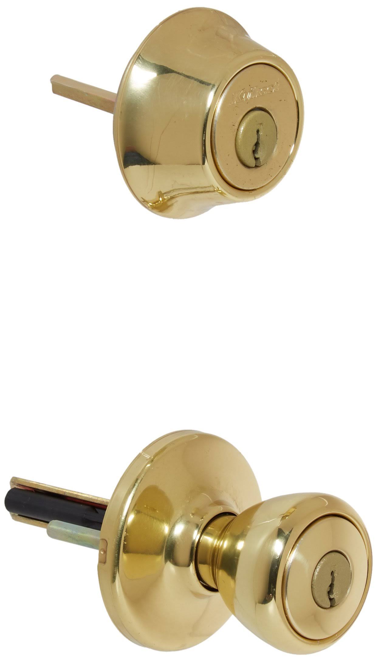 Kwikset 242 Tylo Entry Knob and Single Cylinder Deadbolt Project Pack in Polished Brass