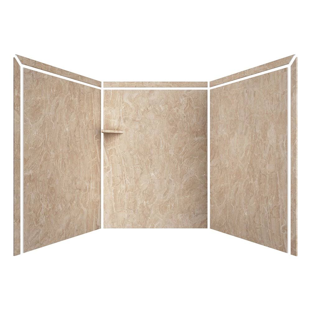 FlexStone Adaptable 60 in. x 60 in. x 80 in. 9-Piece Easy Up Adhesive Alcove Shower Surround in Alaskan Ivory