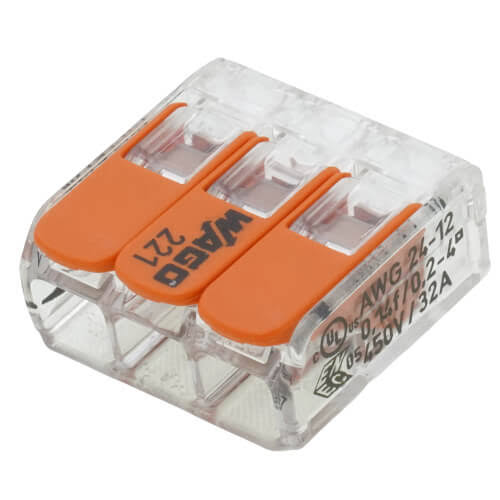 Wago- Compact Splicing Connectors- 3-Conductor Connector- 50PK- 221-413