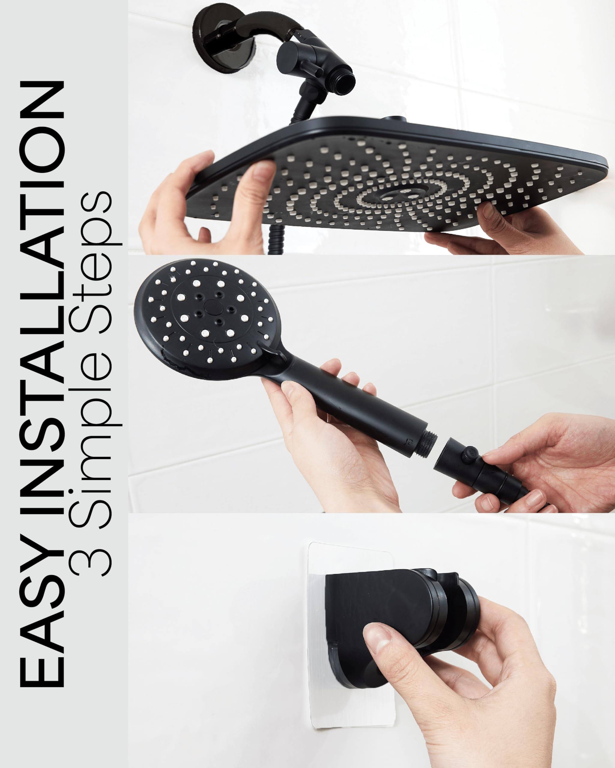 Veken 12 inch High Pressure Rain Shower Head-Shower Heads with 5 Modes Handheld Spray Combo- Wide Rainfall Shower with 70