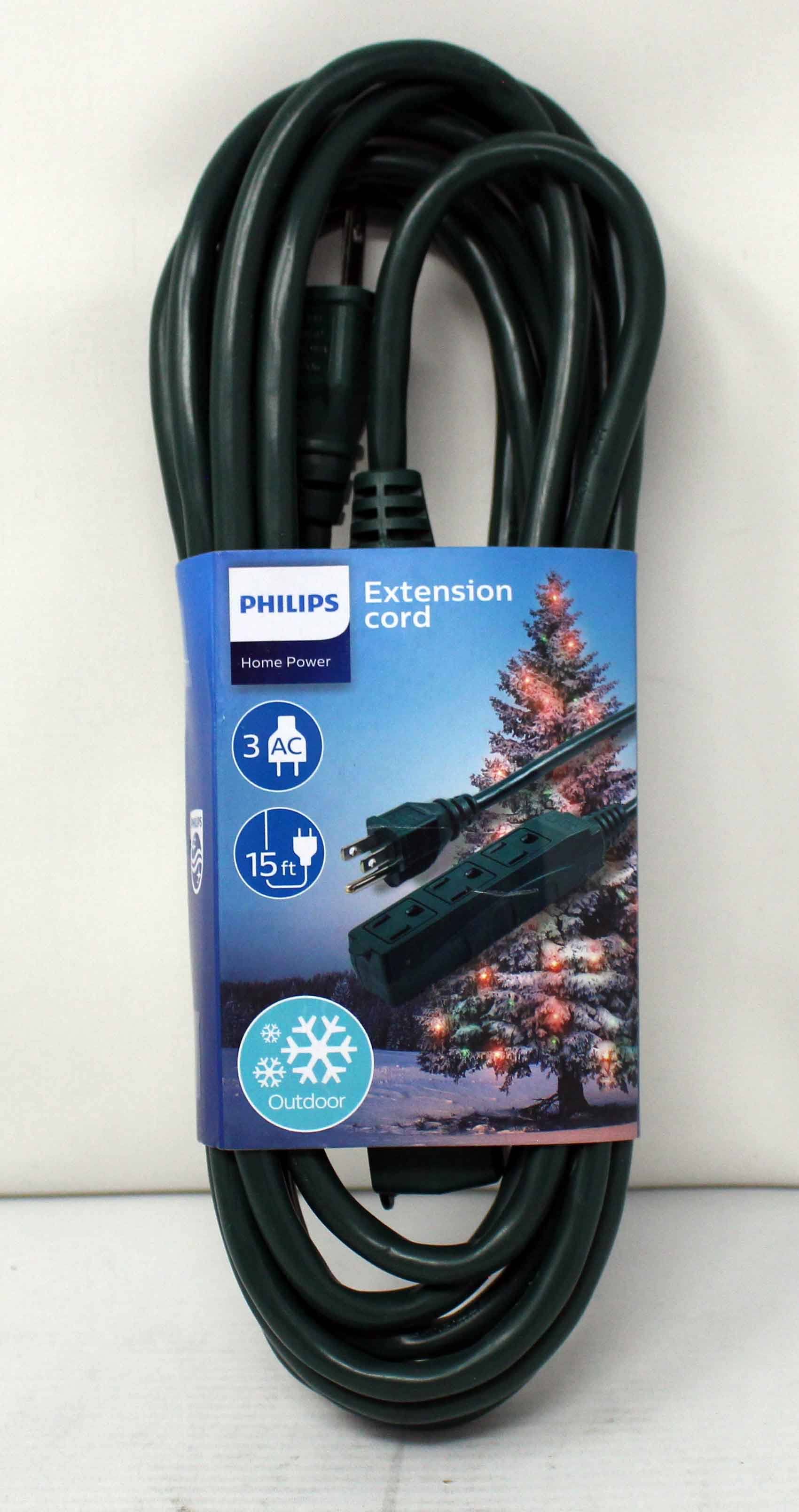 Philips 15' 3-Outlet Grounded Extension Cord Outdoor Green