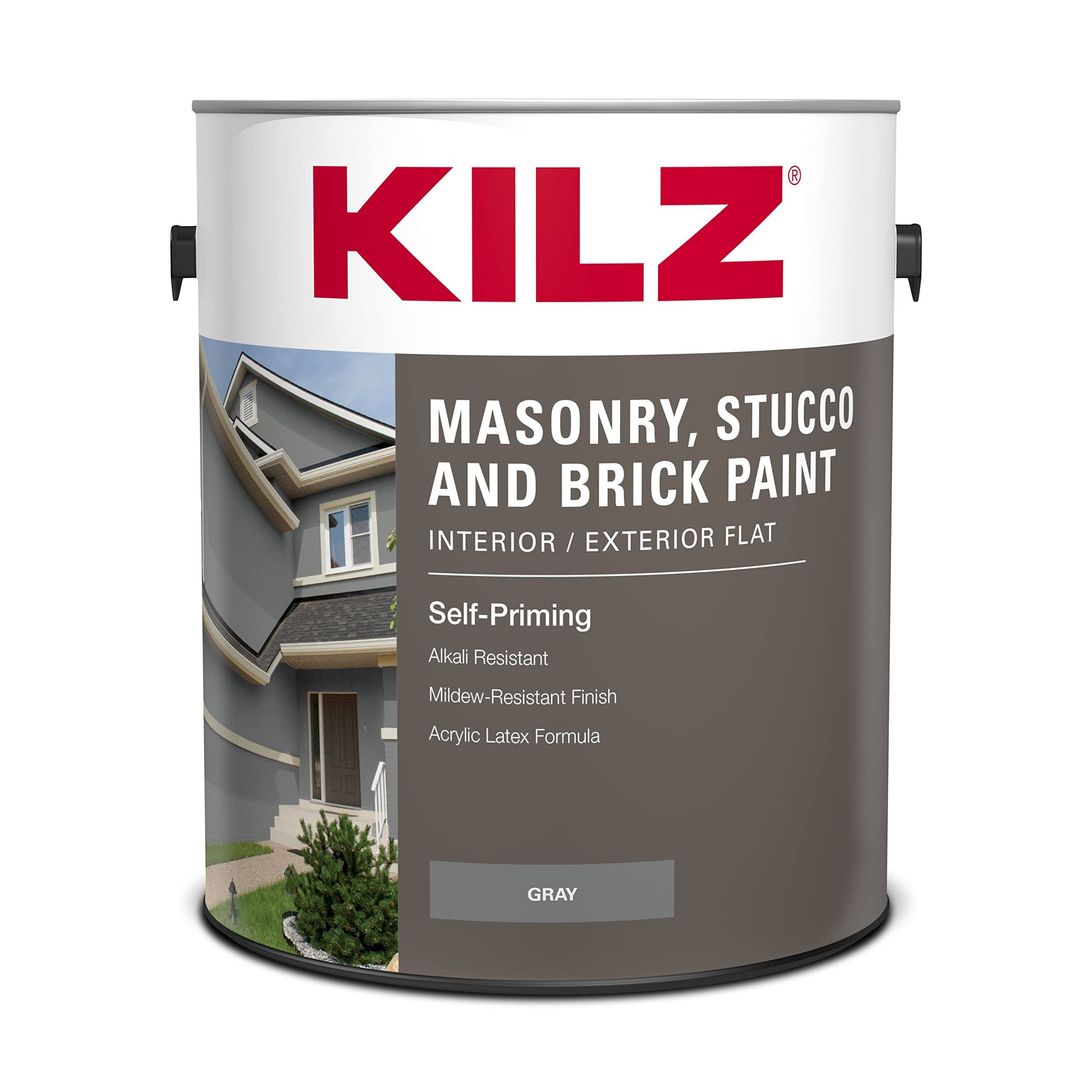 Kilz Interior Exterior Self-Priming Masonry Stucco and Brick Flat Paint 1 Gallon Gray