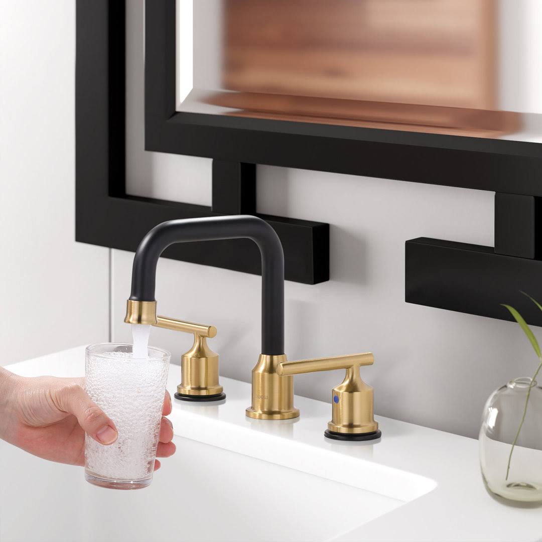 WOWOW 2320300GB Widespread Bathroom Faucet Black/Gold Brass
