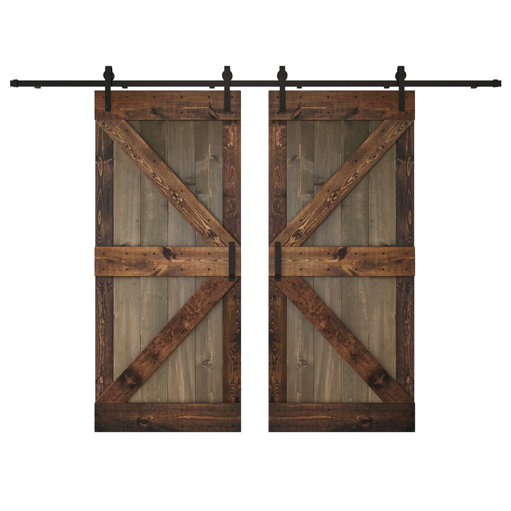 Coast Sequoia 72 in x 84 in K Series Muti-Color Knotty Pine Wood Double Sliding Barn Door with Hardware Kit (smoky Gray Kona Coffee)