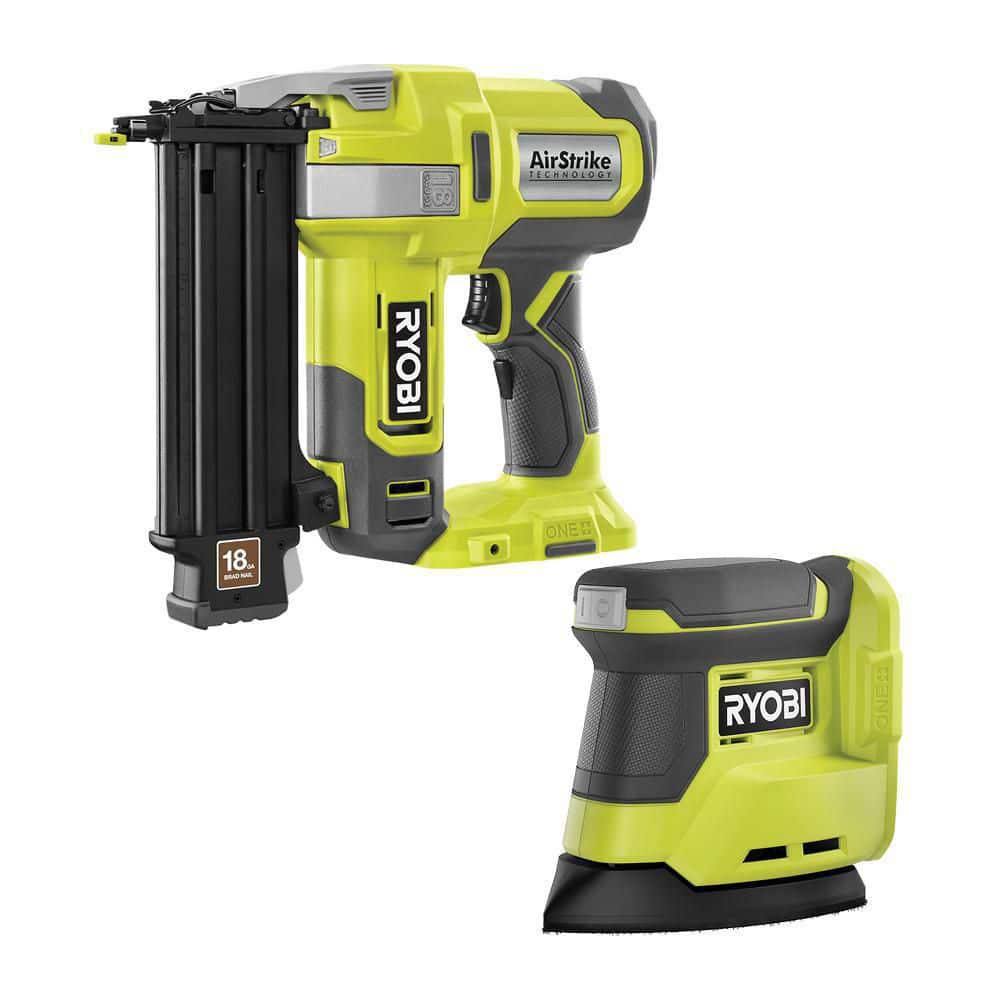 Ryobi P321-PCL416B One+ 18V 18-Gauge Cordless Airstrike Brad Nailer with Cordless Corner Cat Finish Sander
