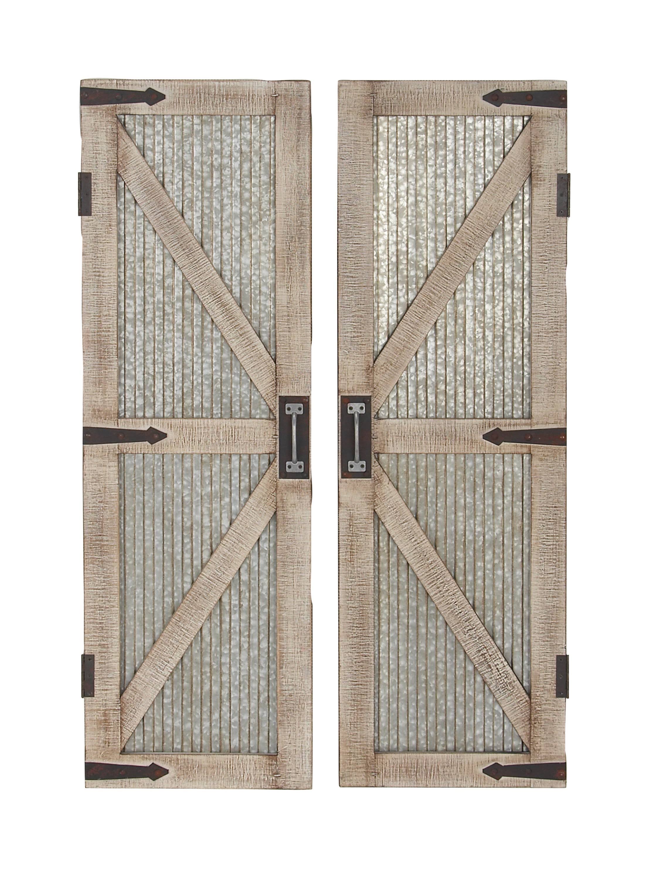 DecMode Farmhouse Iron and Wood Barn Doors, Brown/Grey