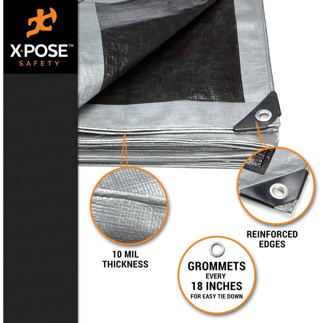 X-pose Safety Heavy Duty Poly Tarp- 10' x 20'- 10 Mil Thick Waterproof, UV Blocking Protective Cover- Reversible Silver and Black- Laminated