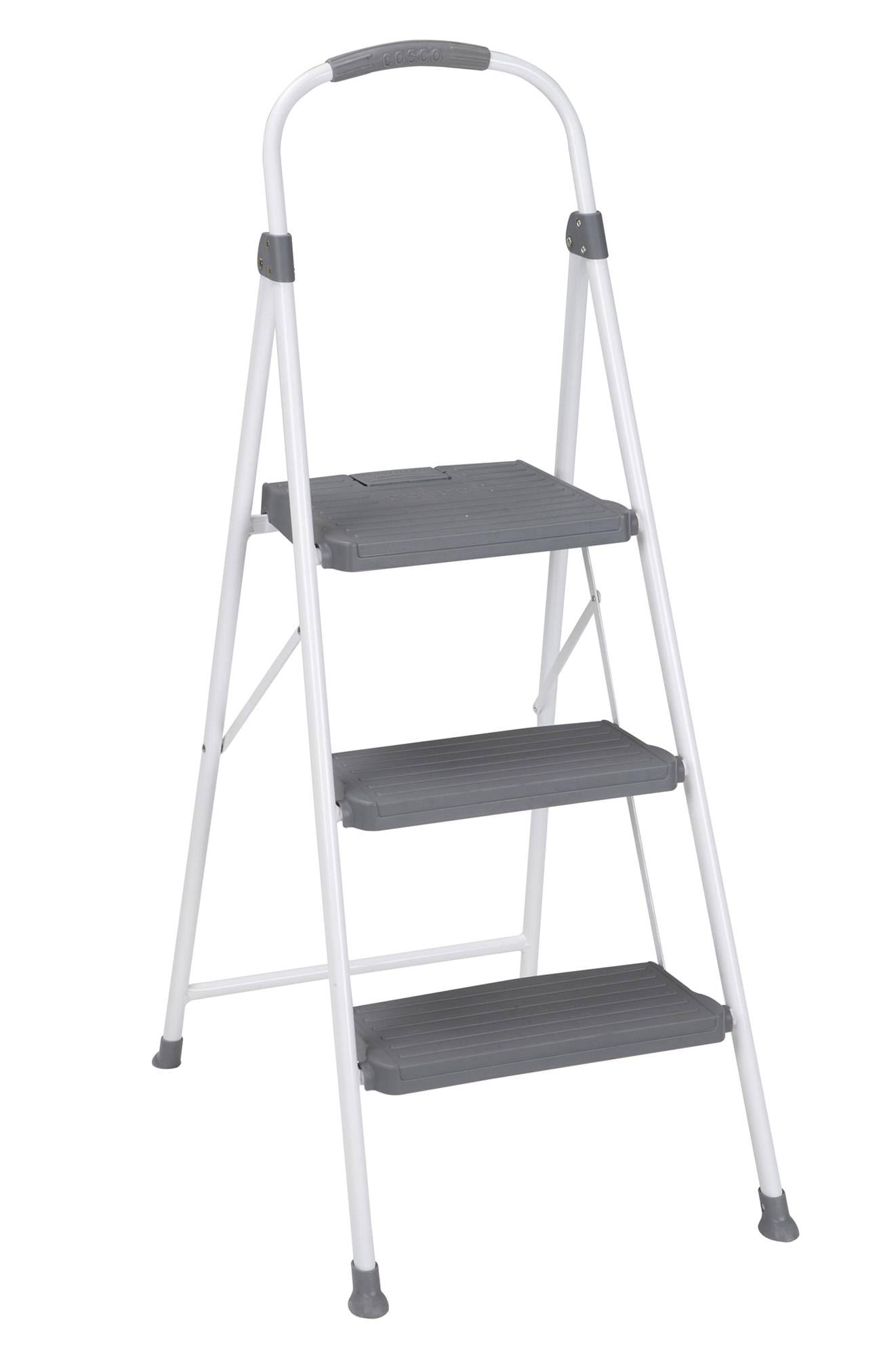 Cosco 3 Step Premium Folding Stool, White Gray