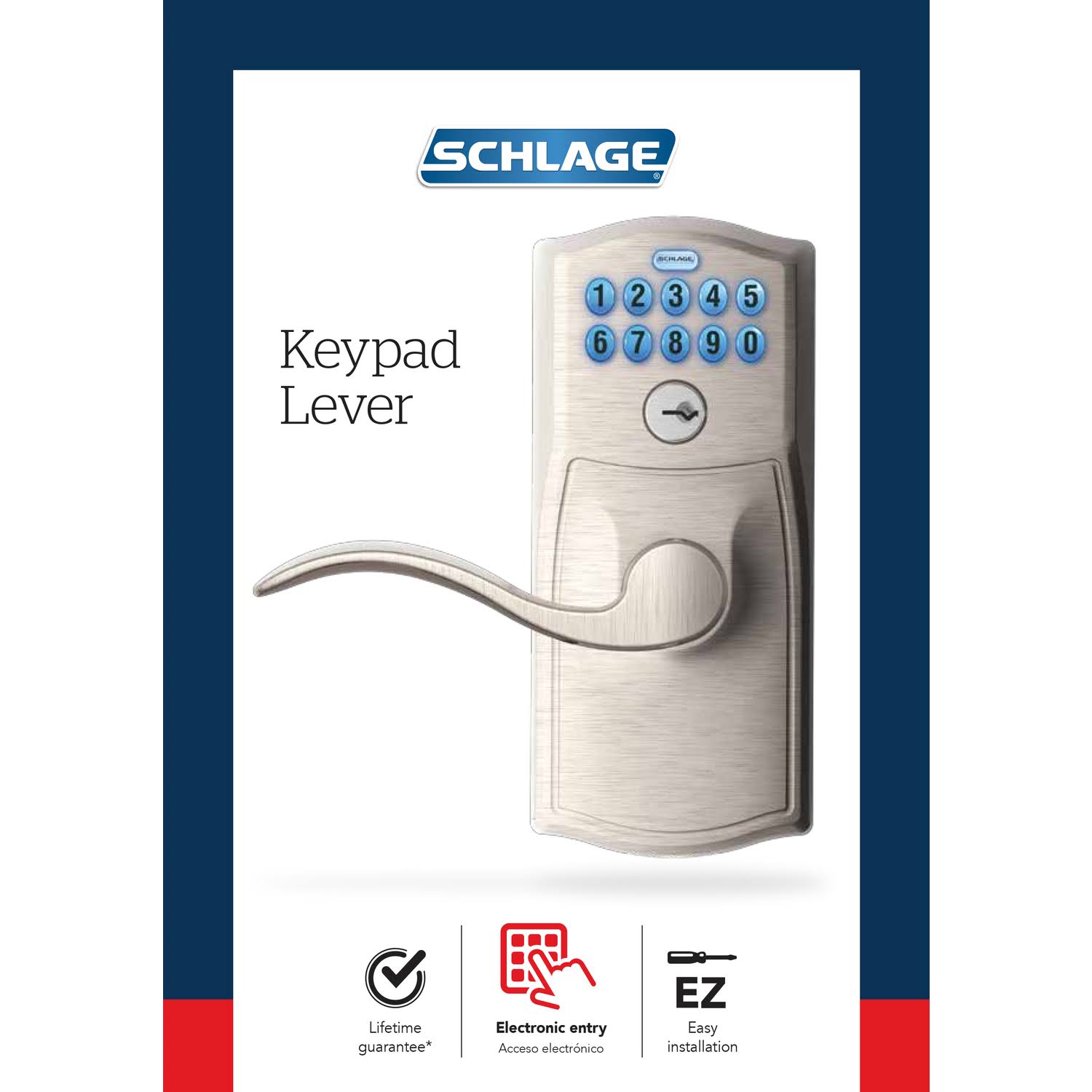 Schlage Fe595v-Cam-Acc Camelot Keypad Entry with Flex-Lock Door Lever Set with A Satin Nickel