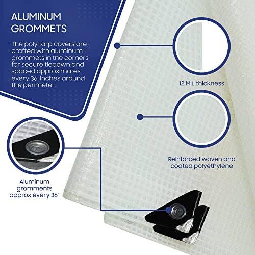 Tarps Now Waterproof Poly Tarps, Translucent Tarp Cover with Grommets- 16' x 20', Clear