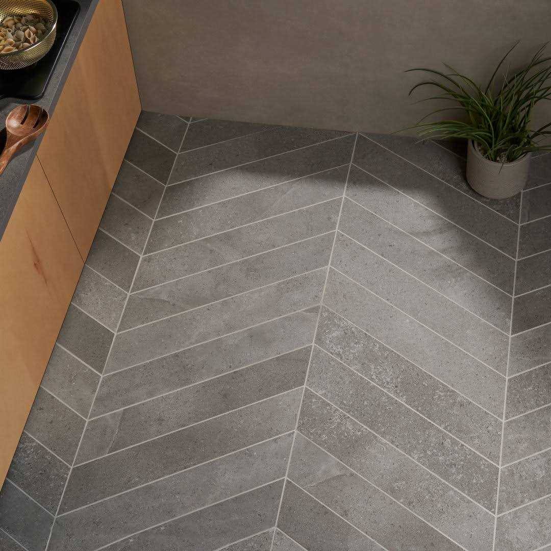 Ivy Hill Tile Iris Chevron Fossil 3.93 in. x 20.86 in. Matte Porcelain Floor and Wall Tile (6.71 Sq. ft./Case)