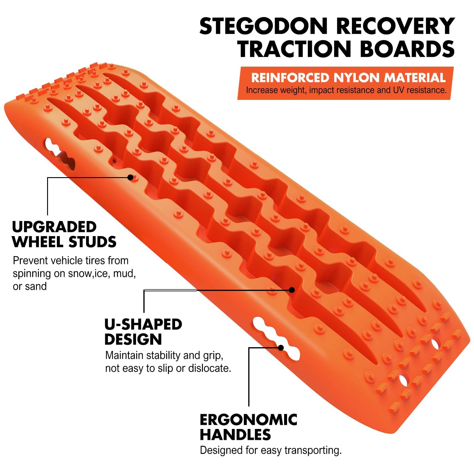STEGODON New Recovery Traction Tracks Slim(set of 2), Recovery Traction Mats Sand Snow Mud Track Off Road Tire Ladder 4wdorange-slim