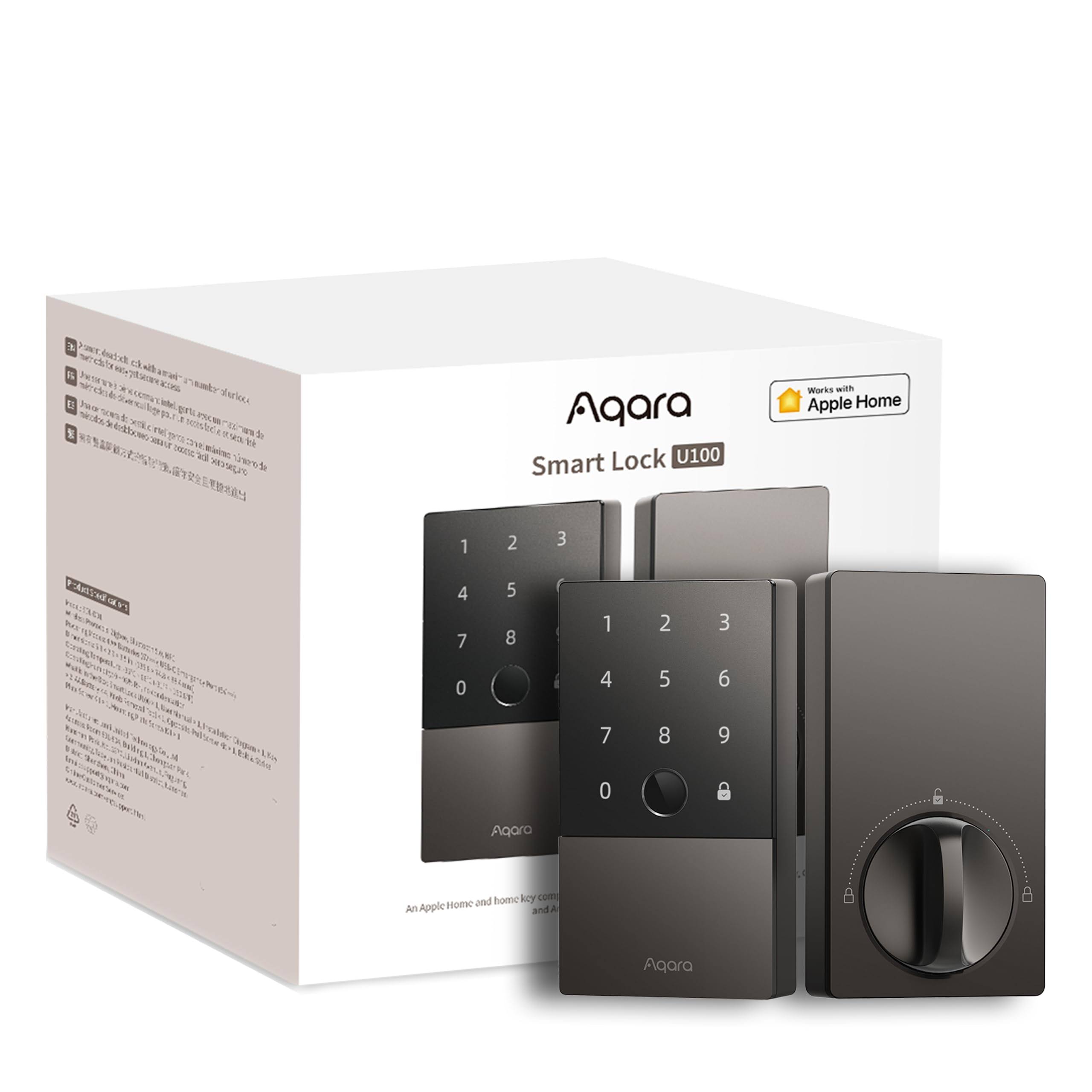 Aqara Smart Lock U100, Fingerprint Keyless Entry Door Lock with Apple Home Key, Touchscreen Keypad, Bluetooth Electronic Deadbolt, IP65 Weatherproof