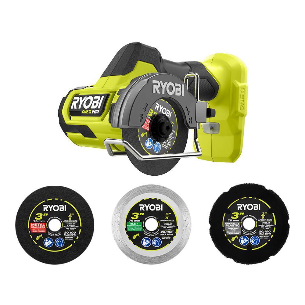 Ryobi One+ HP 18V Brushless Cordless Compact Cut-Off Tool (Tool Only) with Extra 3 in. Cut-Off Wheels (3-pack)