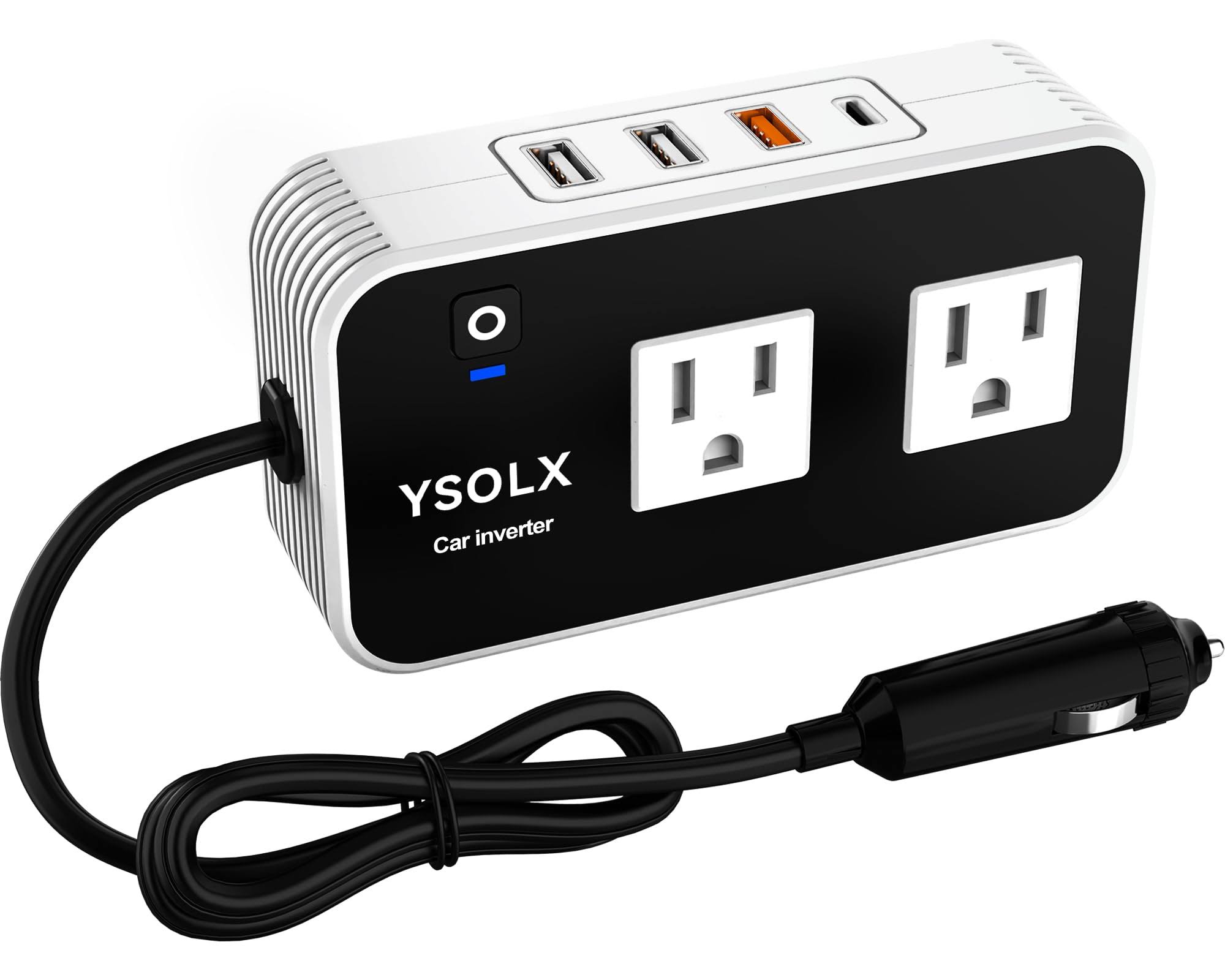 Ysolx 200W Car Power Inverter, DC 12V to 110V AC Converter, Fast Car Charger Adapter with 18W Quick Charge/ 20W USB-C/ 4.8A Dual