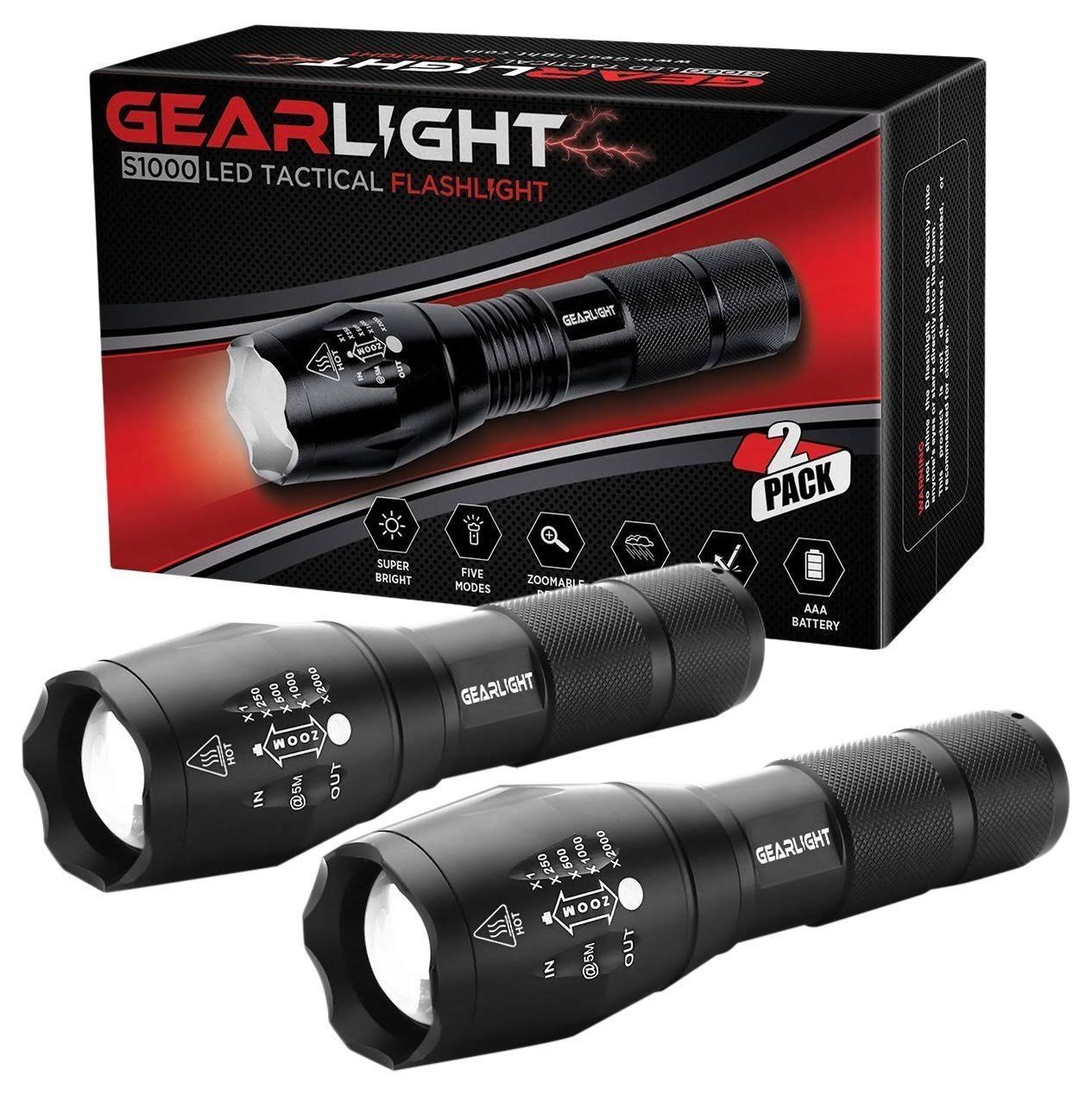 GearLight LED Tactical Flashlight S1000 [2 Pack]- High Lumen, Zoomable, 5 Modes