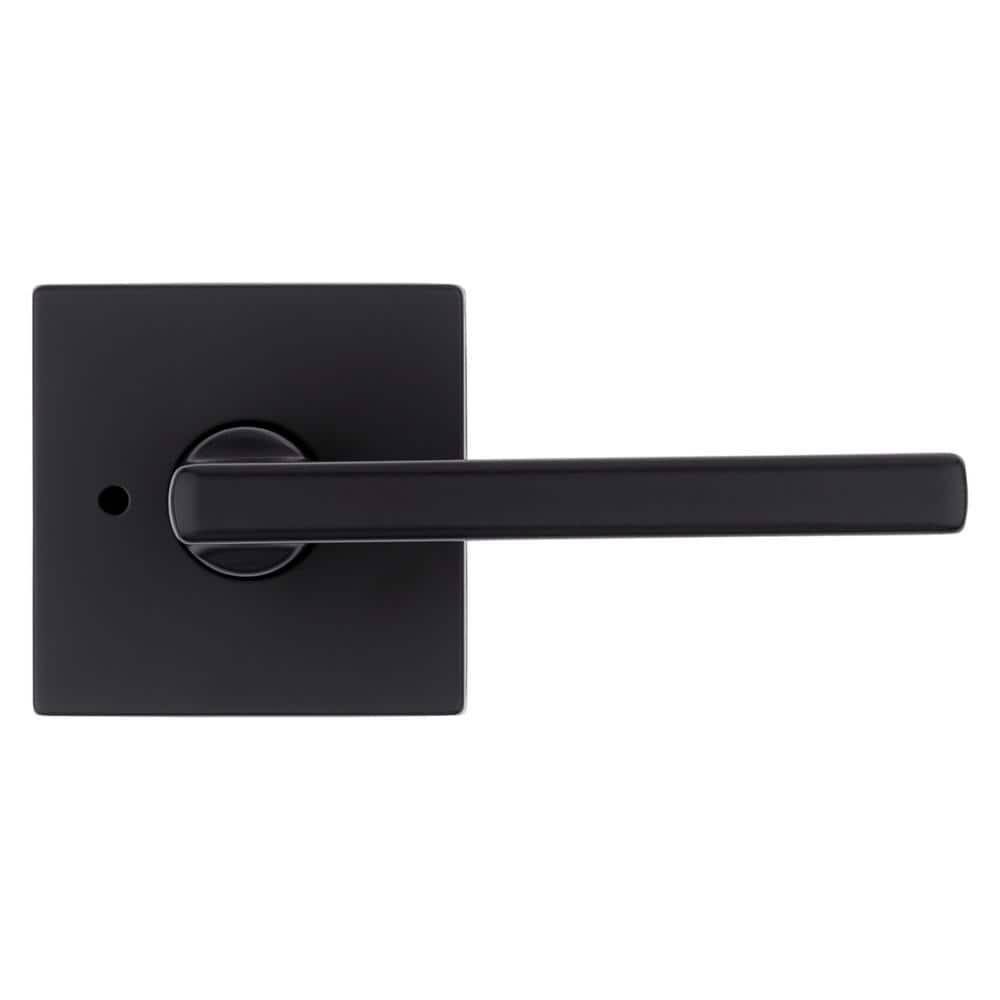 Halifax Square Matte Black Bed/Bath Door Lever (4-Pack) with Lock