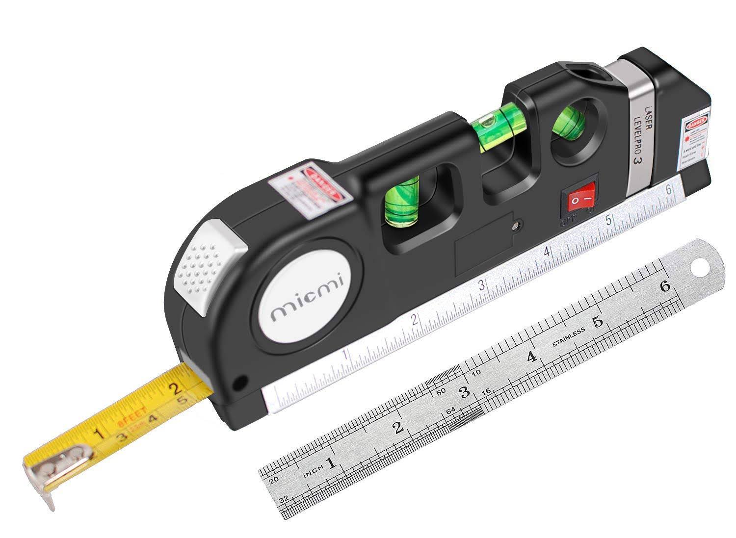 Laser Level, Multipurpose Laser Tape Measure Line 8ft+ Tape Measure Ruler Adjusted Standard and Metric Rulers Update Batteries Micmi