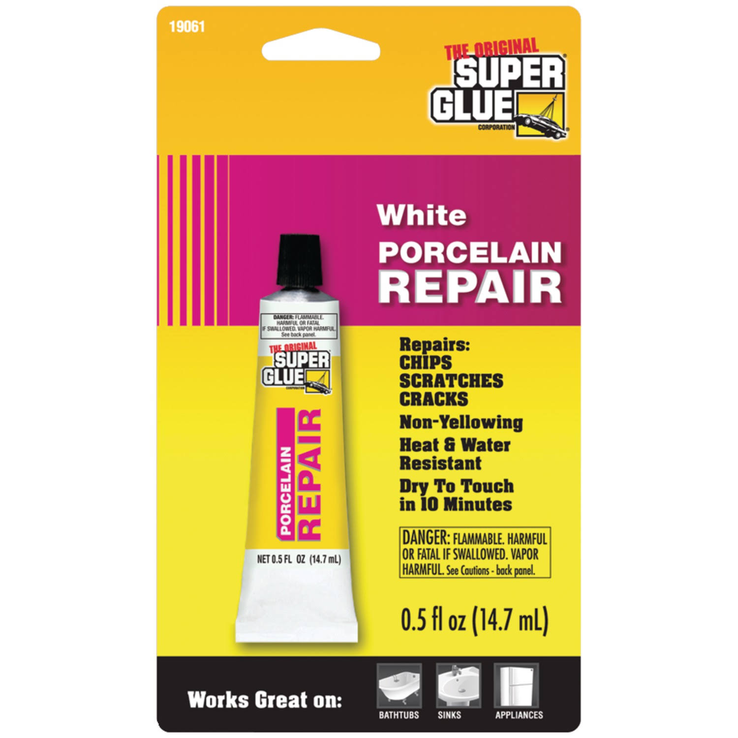 Super Glue Porcelain Repair Glue, White- 0.5 fl oz tube