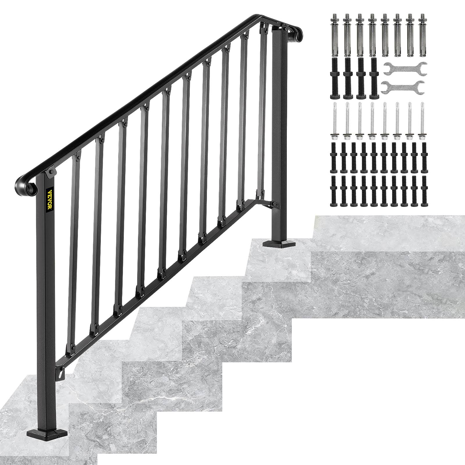 VEVOR Handrails Stair Railing 56-in x 2.4-in x 38.5-in Black Steel Deck Stair Rail Kit | LTFS4H5BHSTL00001V0