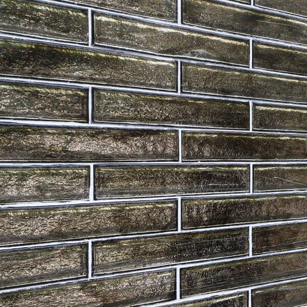 Ivy Hill Tile Fargin Brick Platinum Moss 1.96 in. x 11.81 in. Polished Glass Subway Wall Tile (3.22 Sq. ft./Case)