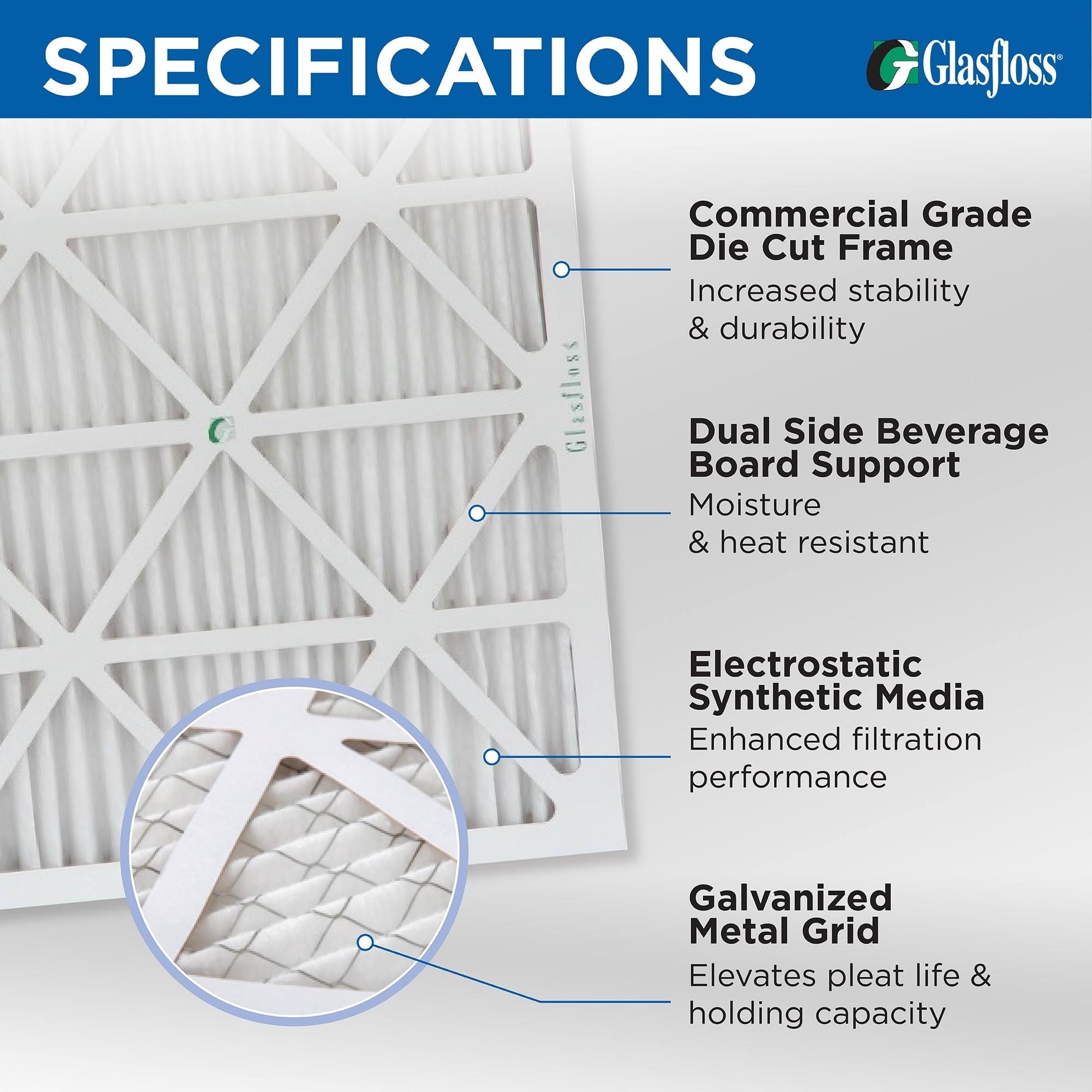 6 Pack of 16x25x1 MERV 10 Pleated Air Filters by Glasfloss. Actual Size: 15-1/2 x 24-1/2 x 7/8