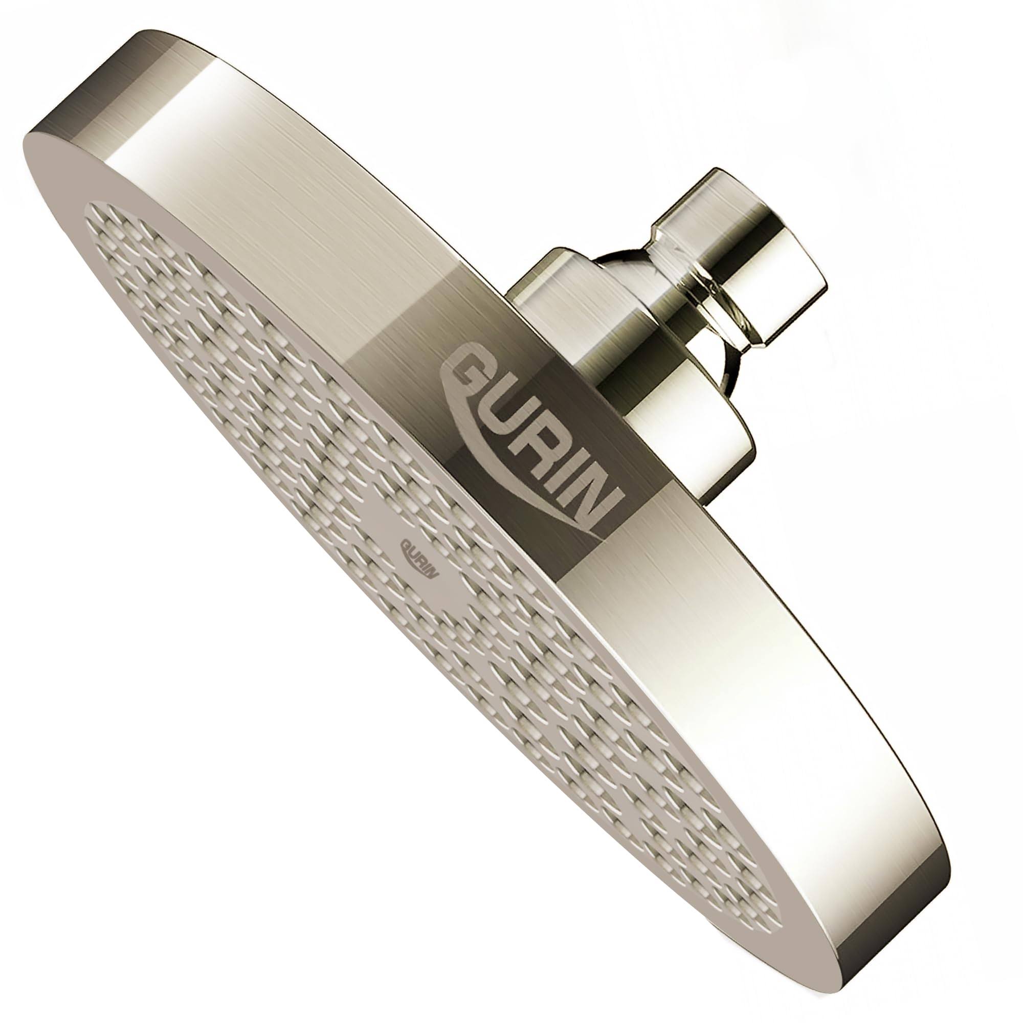 Gurin Shower Head High Pressure Rain, Luxury Bathroom Showerhead with Brushed Nickel Plated Finish, Adjustable Angles, Anti-Clogging Silicone Nozzles