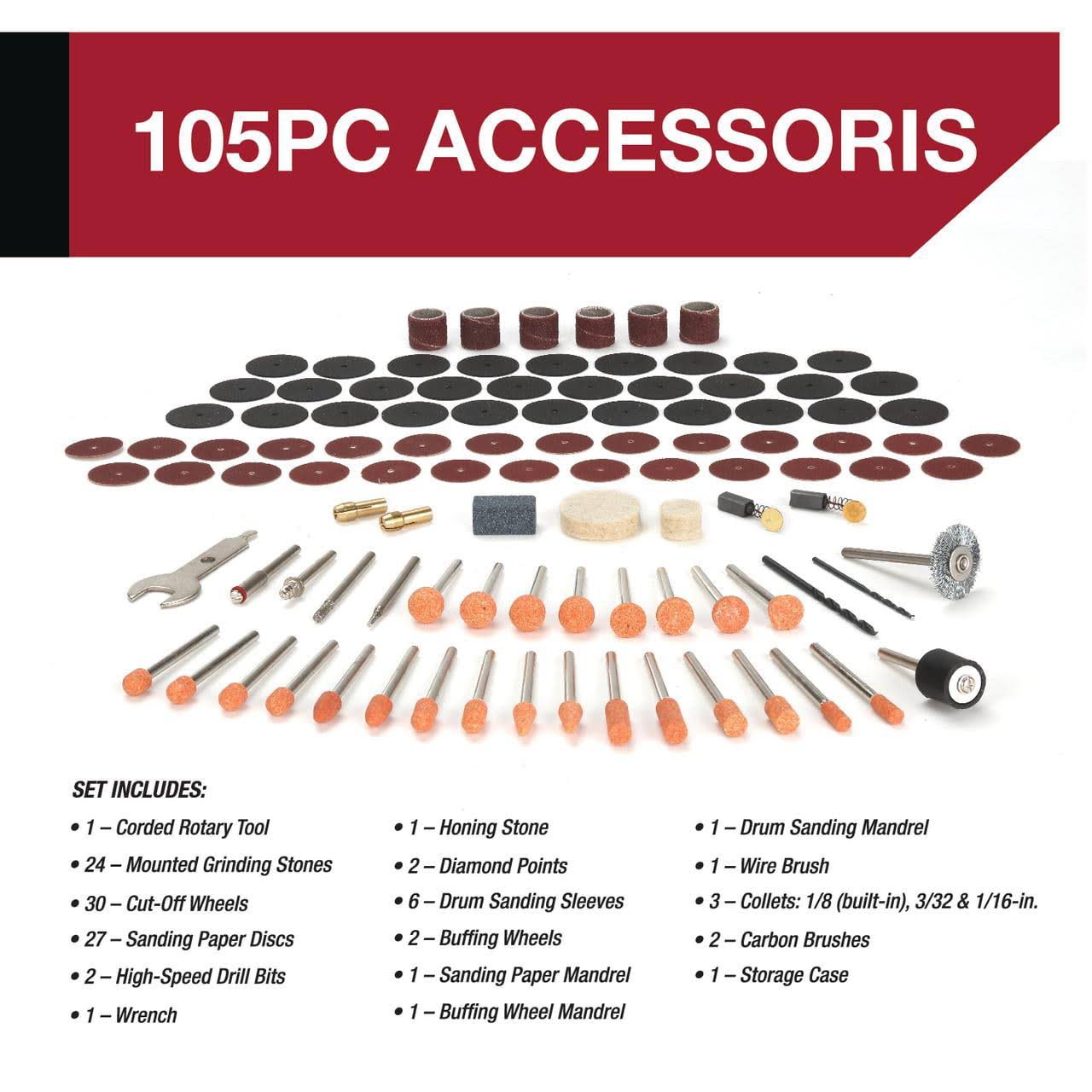 Hyper Tough 1.5 Amp Corded Rotary Tool, Variable Speed with 105 Rotary Accessories & Storage Case