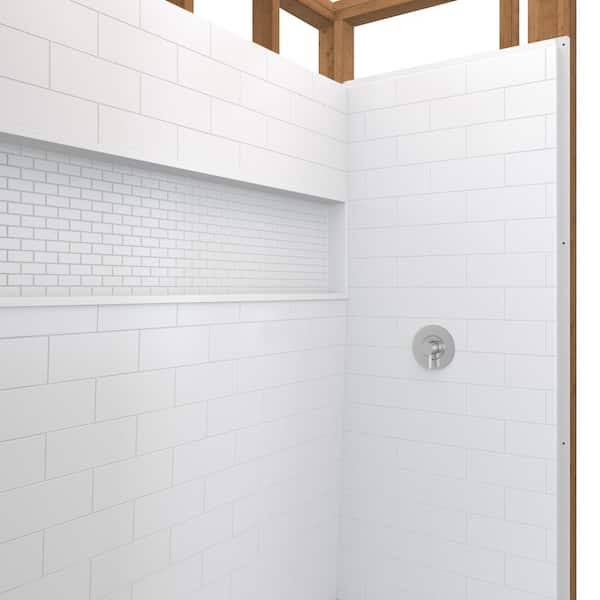 Bootz Industries NexTile 60 in. W x 74 in. H x 30 in. D 4-Piece Direct-to-Stud Alcove Subway Tile Shower Wall Surround in White