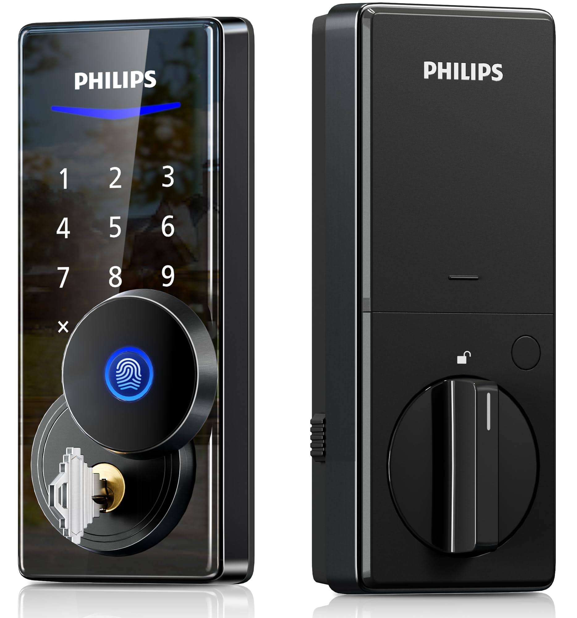 Philips Fingerprint Door Lock, Touchscreen Digital Keypad Deadbolt with Keys, Electronic Biometric Keyless Entry, Auto Locking, Easy Install, Matte