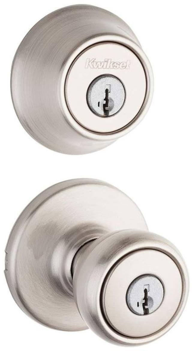 Kwikset Tylo Satin Nickel SmartKey Single Deadbolt Keyed Entry Door Knob Combo Pack