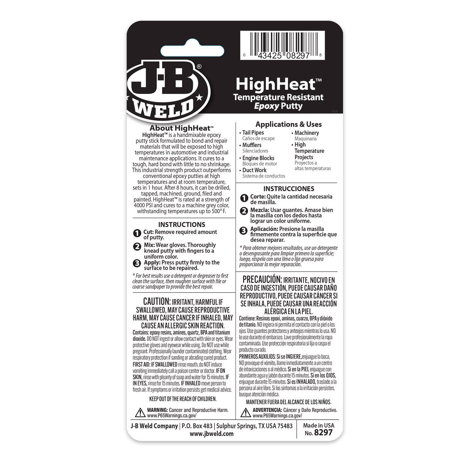 J-B Weld 8297 High Heat Epoxy Putty- 2 oz