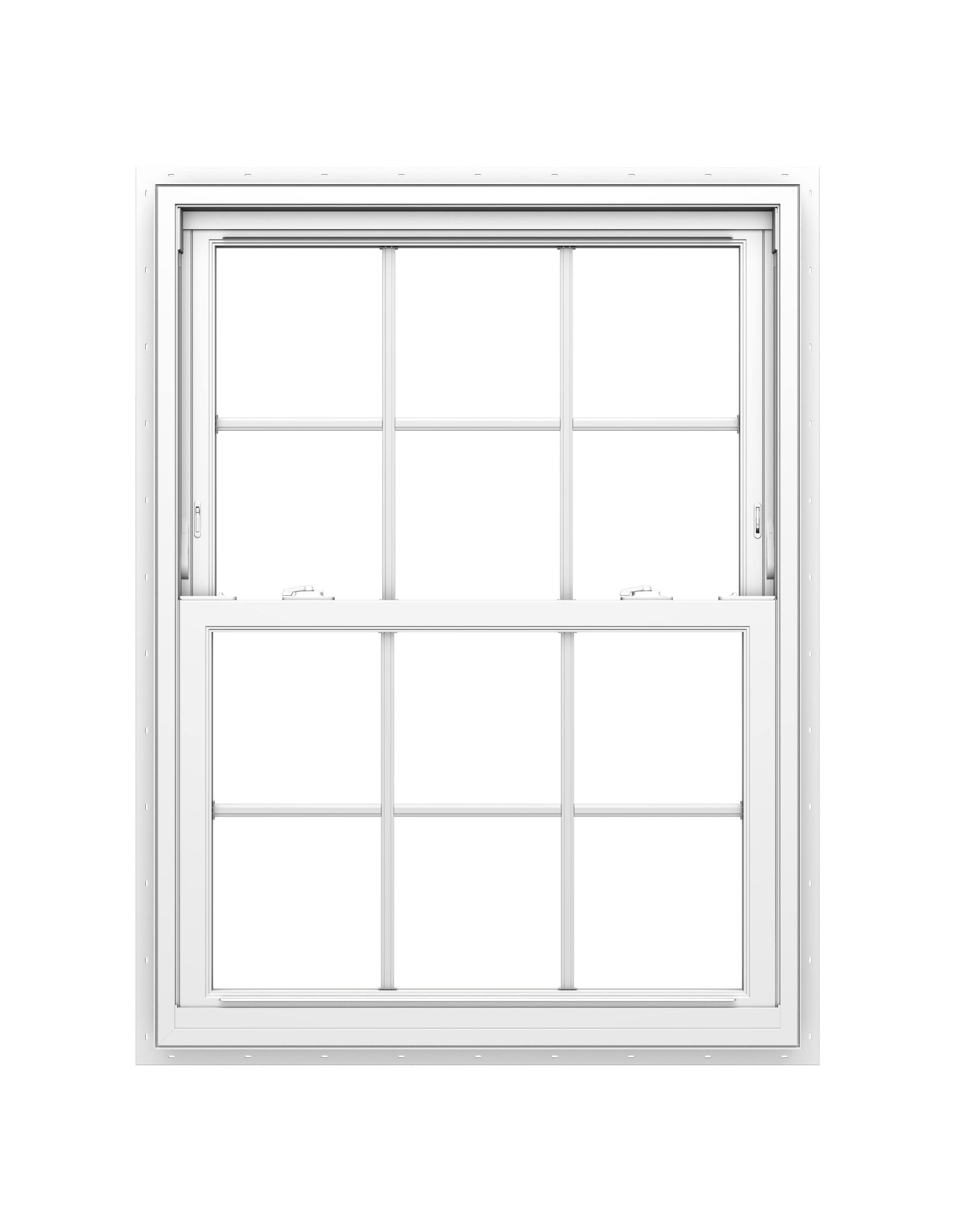 Pella 150 Series New Construction 35.5-in x 53.5-in x 4.1875-in Jamb White Vinyl Low-E Argon Double Hung Window with Grids, Full Screen Included