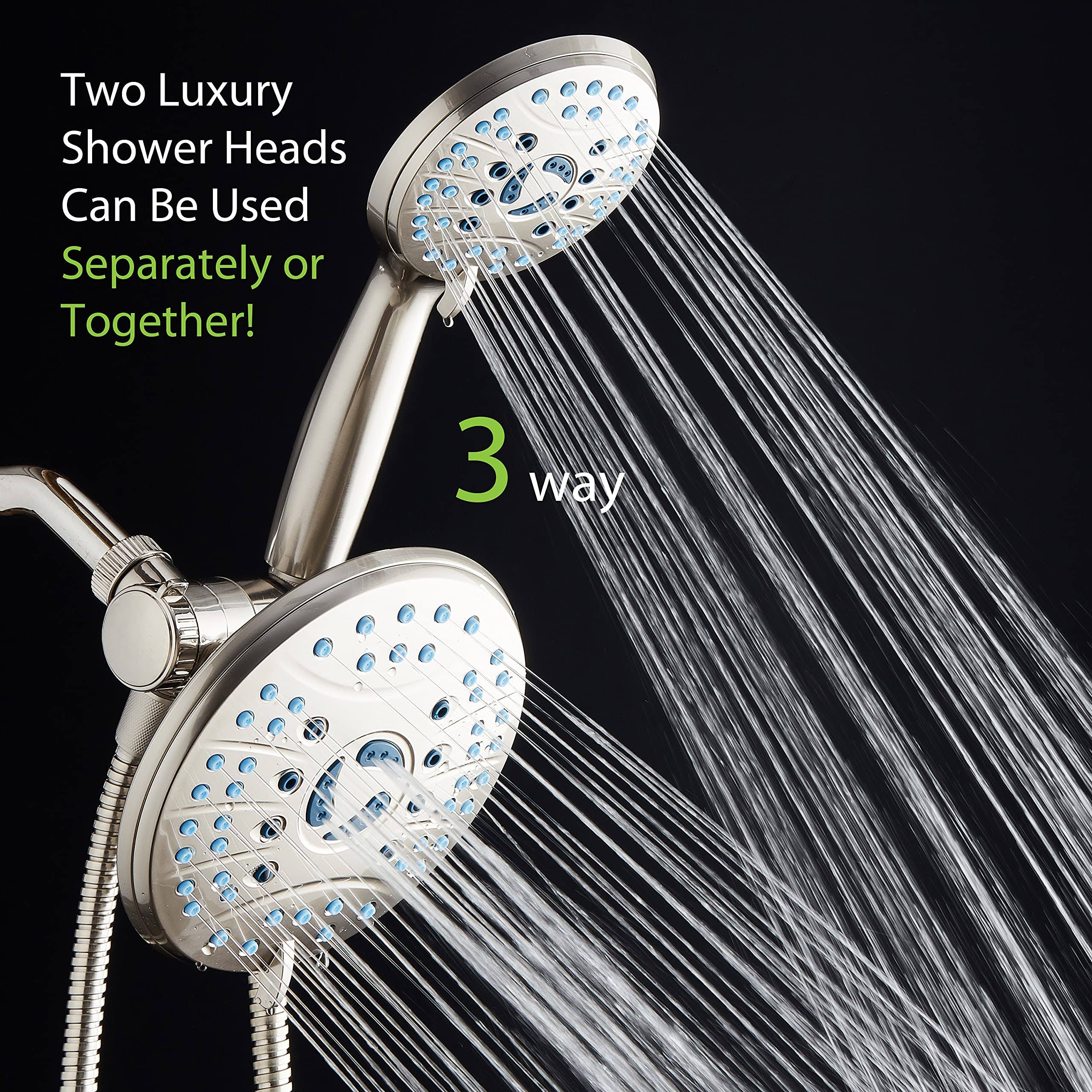 AquaCare As-seen-on-tv High Pressure 50-mode Rain & Handheld 3-Way Shower Head Combo- Anti-Clog Nozzles/Tub, Tile & Pet Power Wash/Extra Long 6 ft.