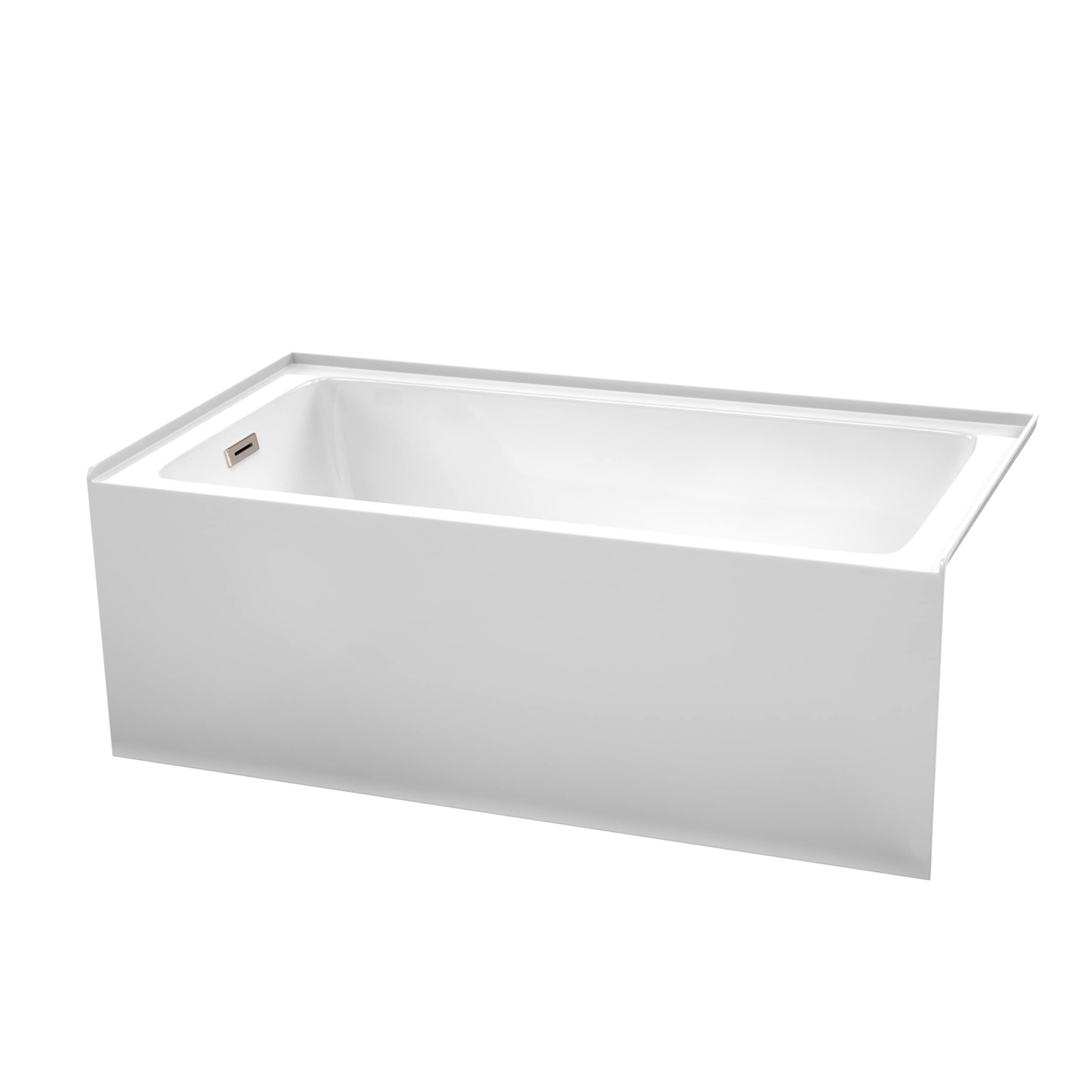 Wyndham Collection WCBTW16032LBNTRIM Grayley 60 x 32 inch Alcove Bathtub in White with Left-Hand Drain and Overflow Trim in Brushed Nickel