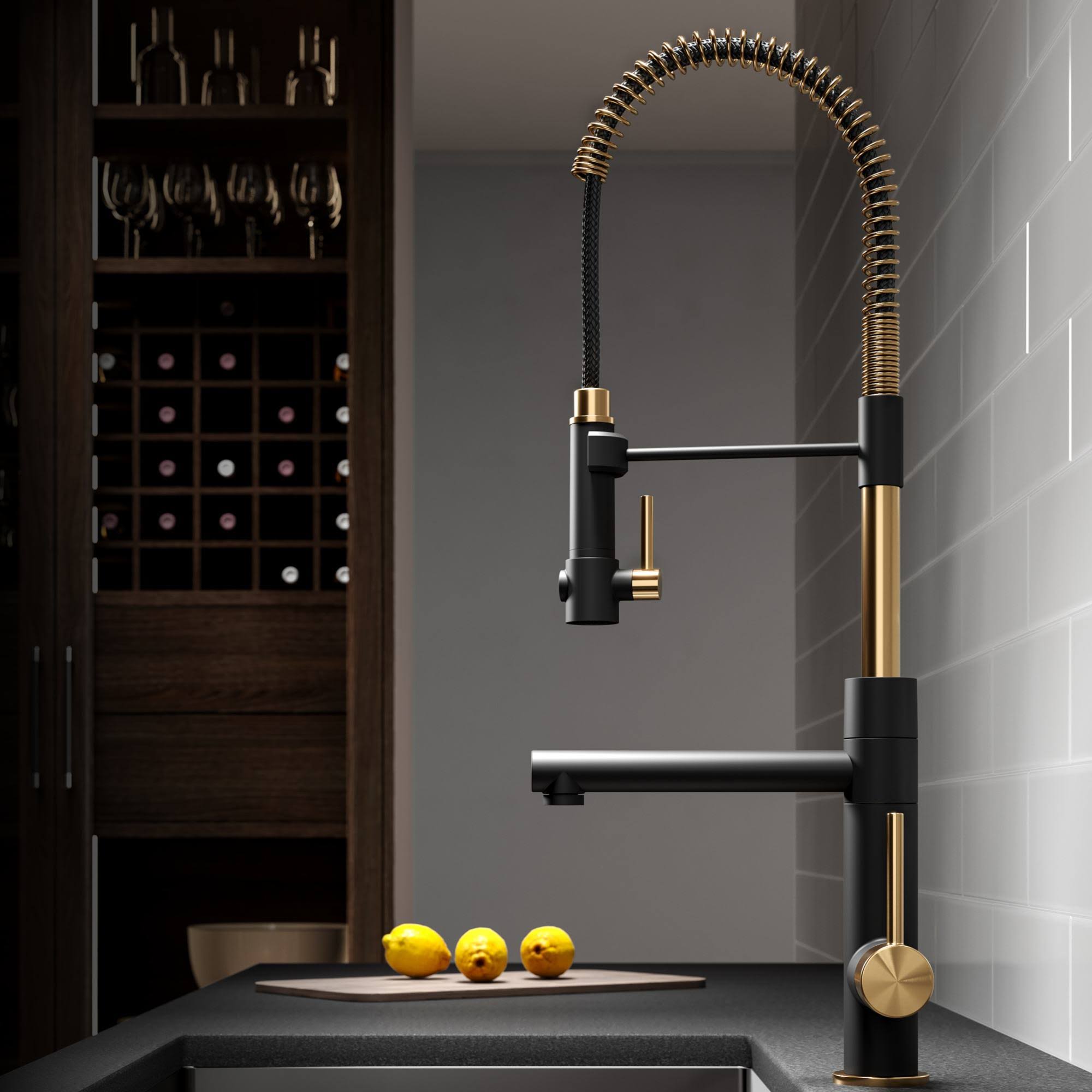 Kraus KPF-1603BGMB Artec Pro 2-Function Commercial Style Pre-Rinse Kitchen Faucet with Pull-Down Spring Spout & Pot Filler Brushed Gold & Matte Black
