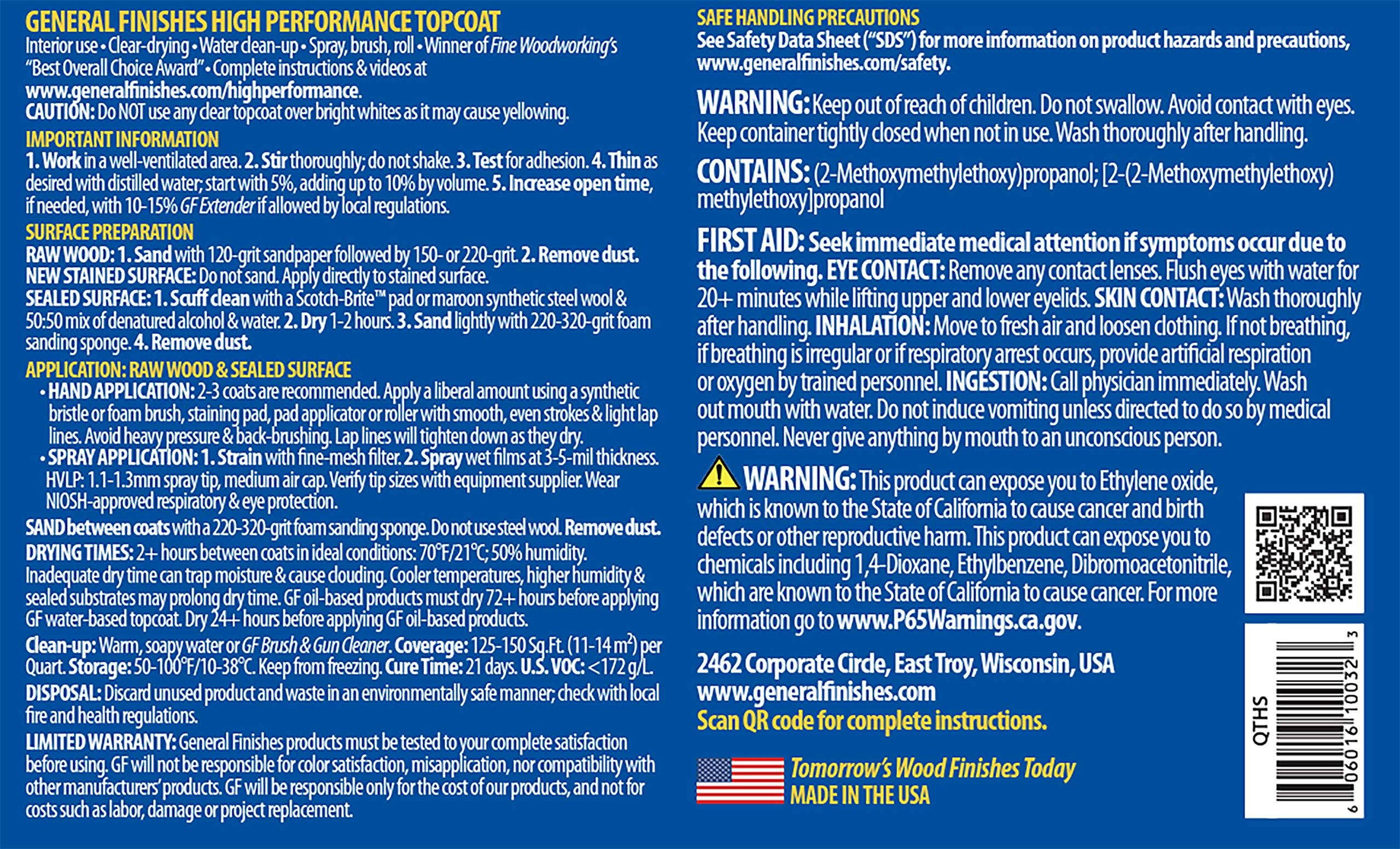 General Finishes PTHS High Performance Water Based Topcoat 1 Pint Satin