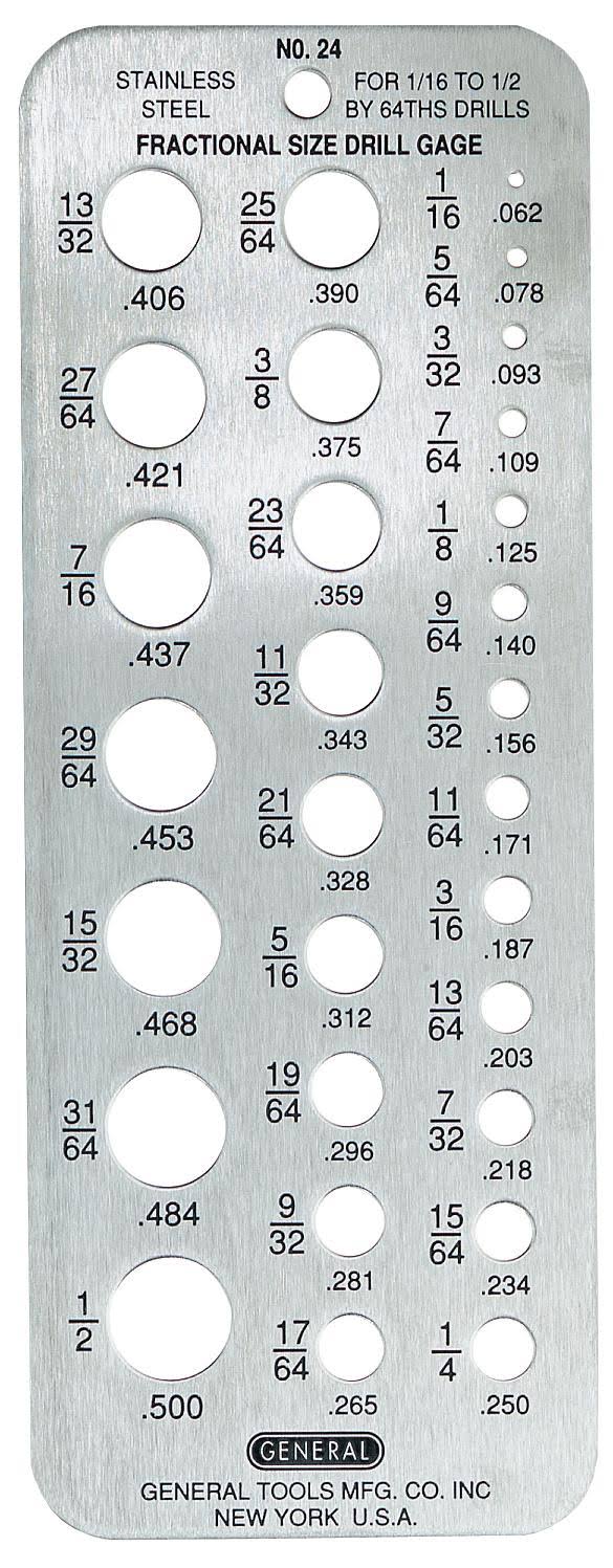 General 24 Drill Gauge, Stainless Steel
