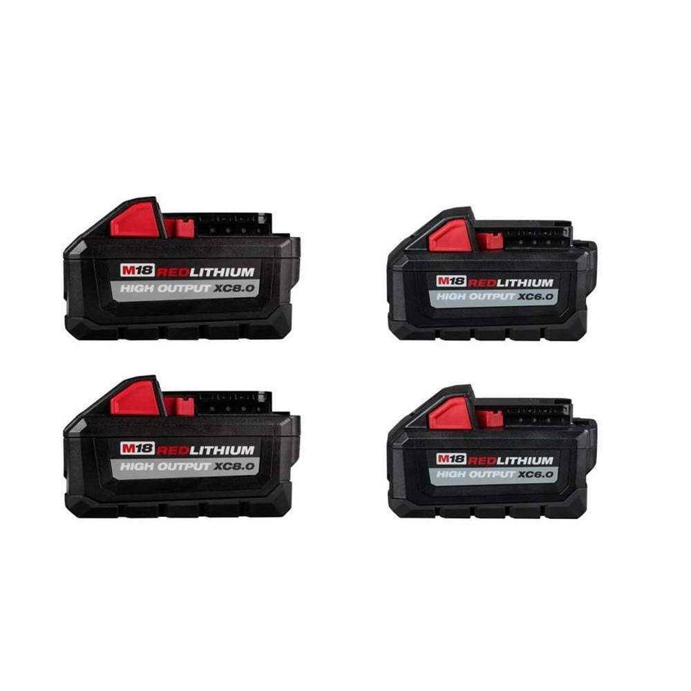 Milwaukee M18 18-Volt Lithium-Ion High Output XC 8.0Ah (2-Pack) and 6.0Ah Batteries (2-Pack)