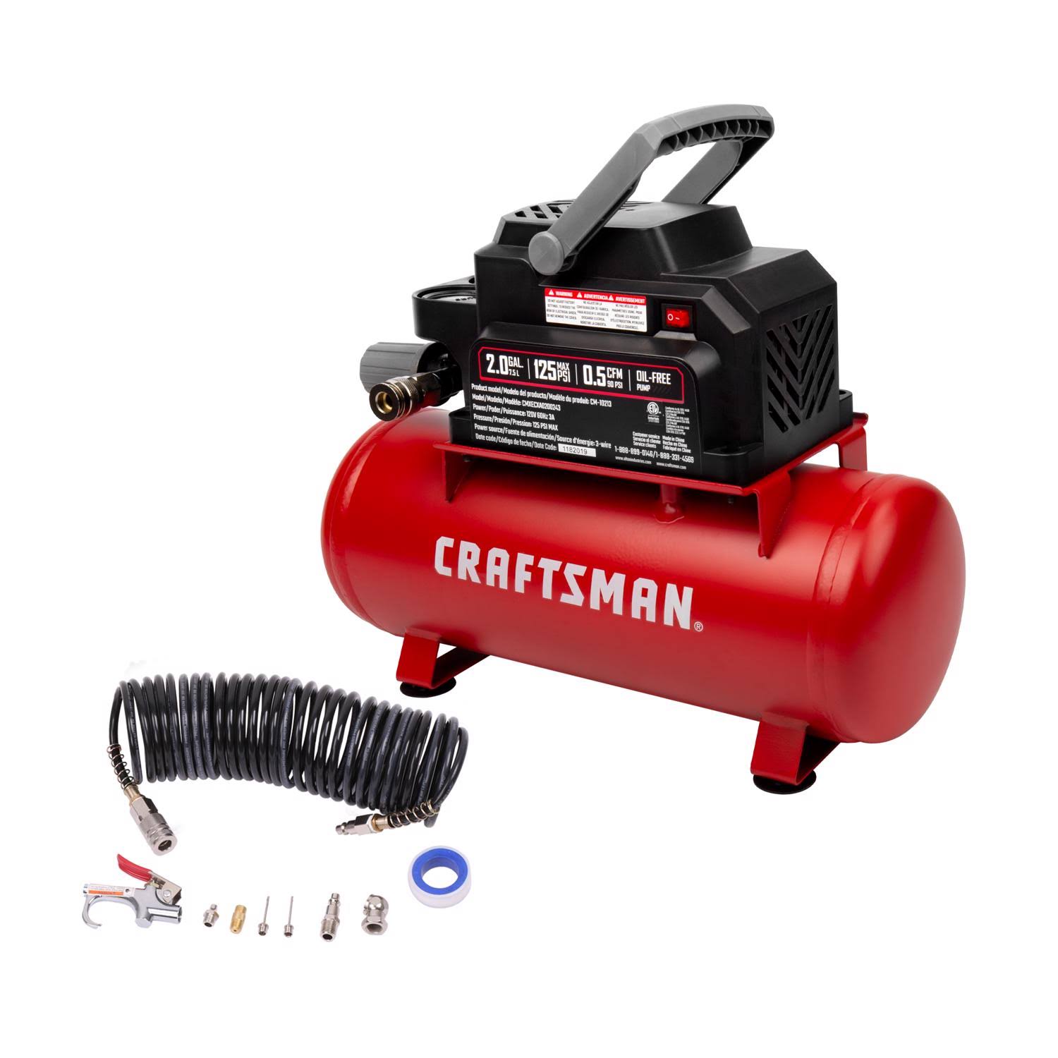 Craftsman 2 Gal Horizontal Portable Air Compressor 125 PSI 0.33 HP