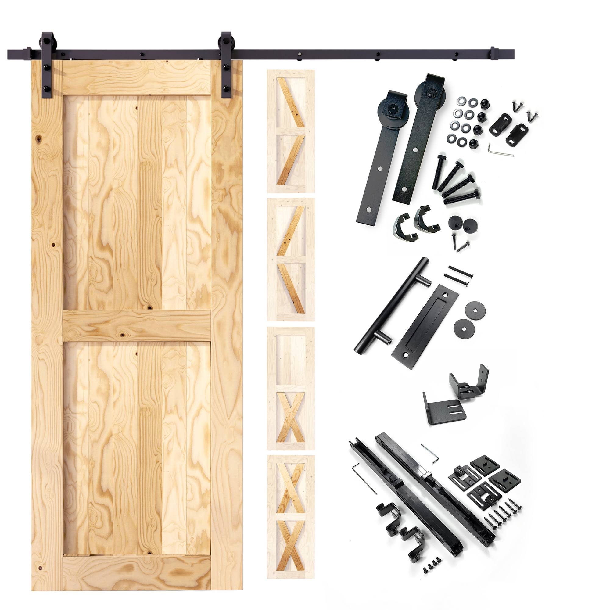 Homacer 40 in. x 84 in. 5-in-1 Design Unfinished Frame Solid Pine Wood Interior Sliding Barn Door with Hardware Kit, Non-Bypass, Unfinished/40x84