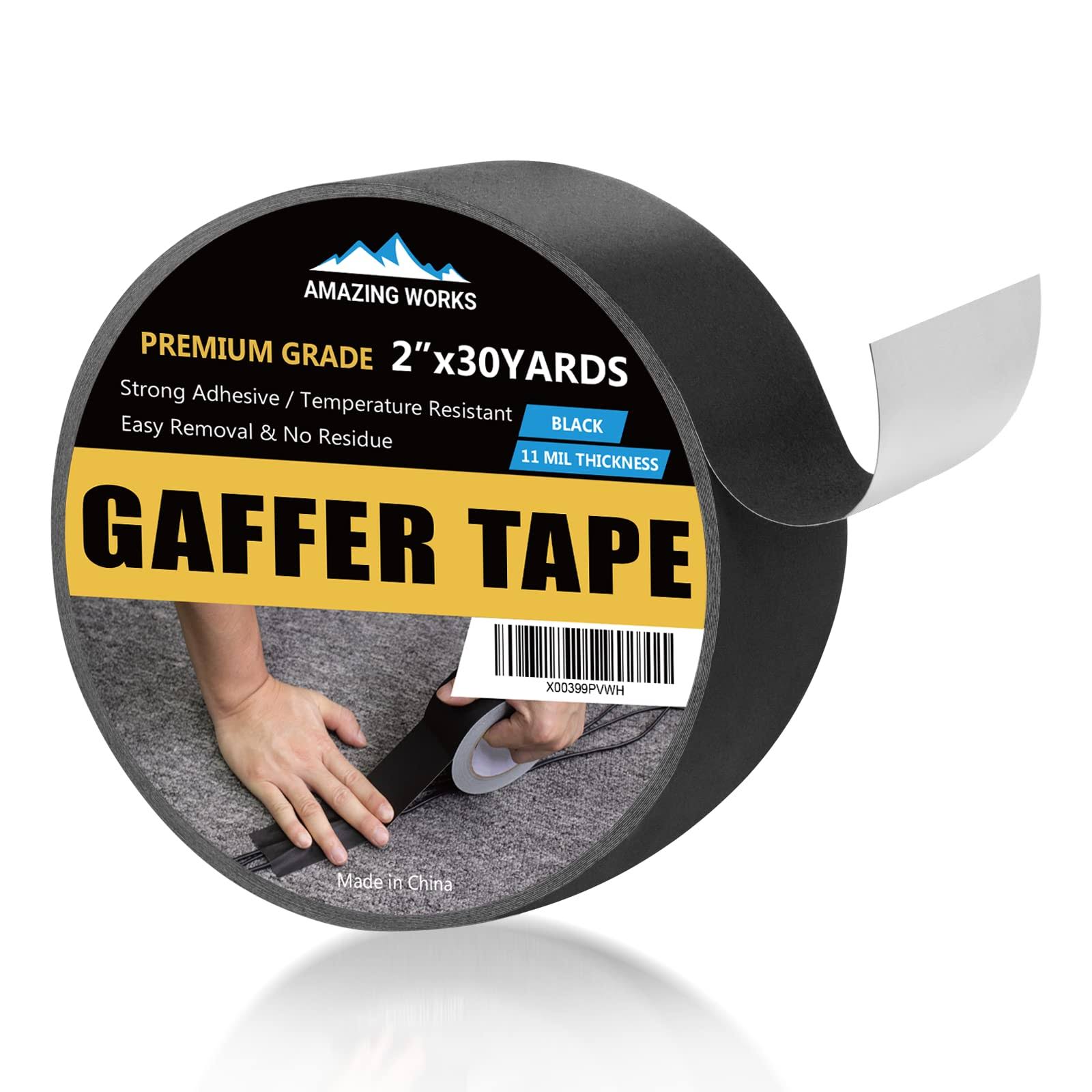 Amazing Works Gaffers Tape- Professional Grade Gaffers Tape 2 inch x 30 Yards, Waterproof, Non-Reflective, No Residue Cloth Camera Tape Multipurpose