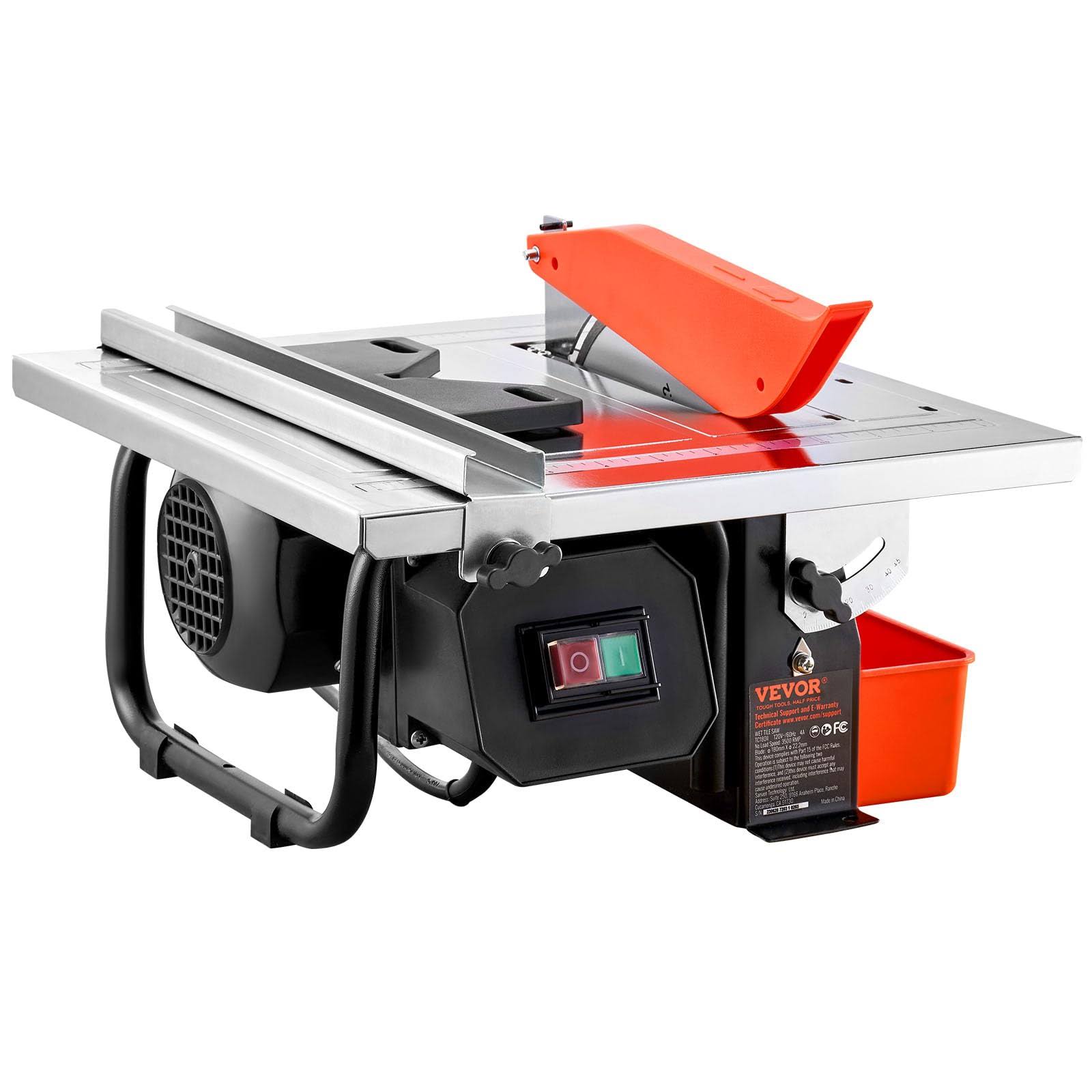 VEVOR Wet Tile Saw, 7-Inch 65Mn Steel Blade, 3500 RPM Induction Motor, Tile Cutter Wet Saw with Water Reservoir, 0-45 Degrees Miter Angle for