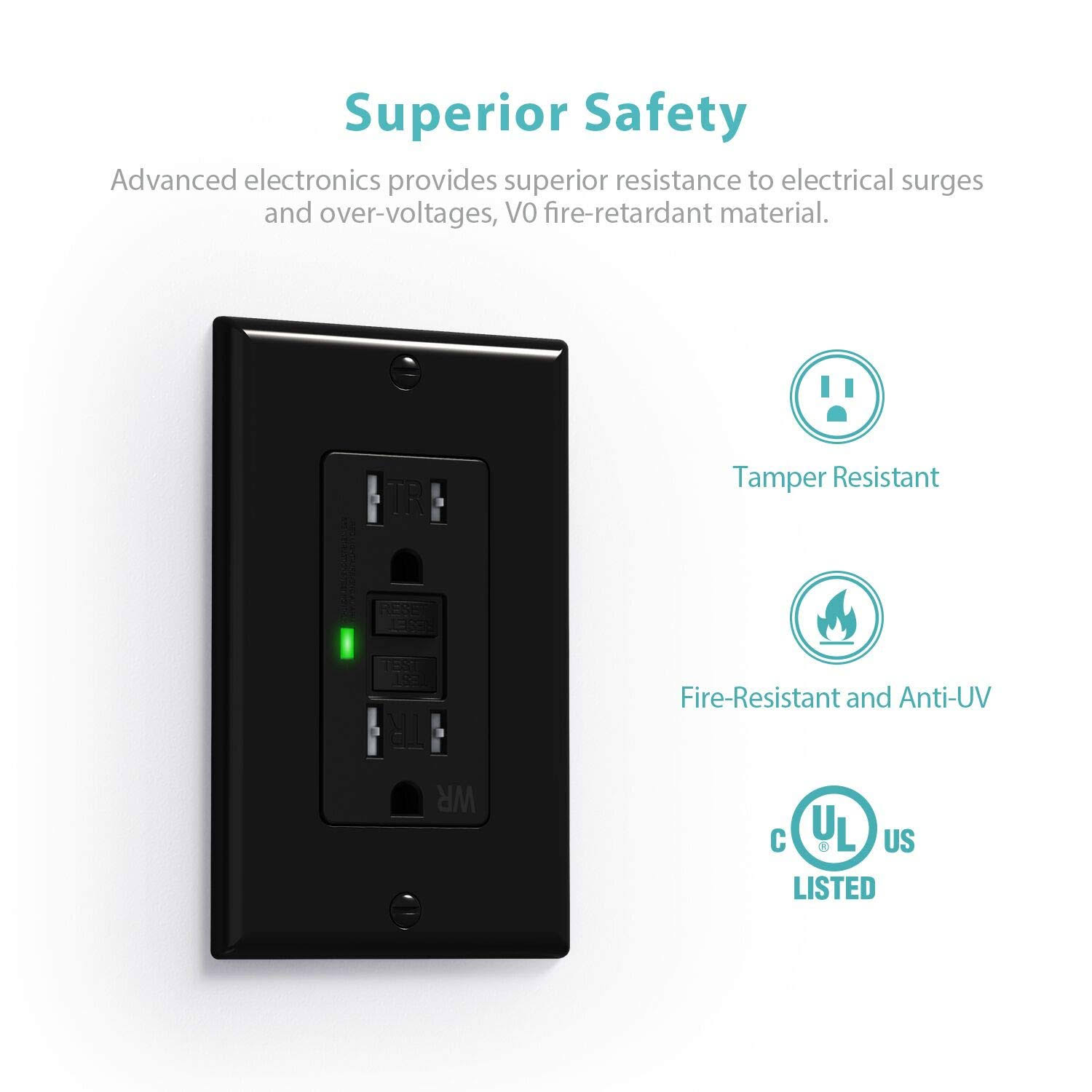 [2 Pack] WEBANG GFCI Outlets, Tamper-Resistant and Weather-Resistant, GFCI Receptacle with LED Indicator, Decorative Wall Plates and Screws Included,